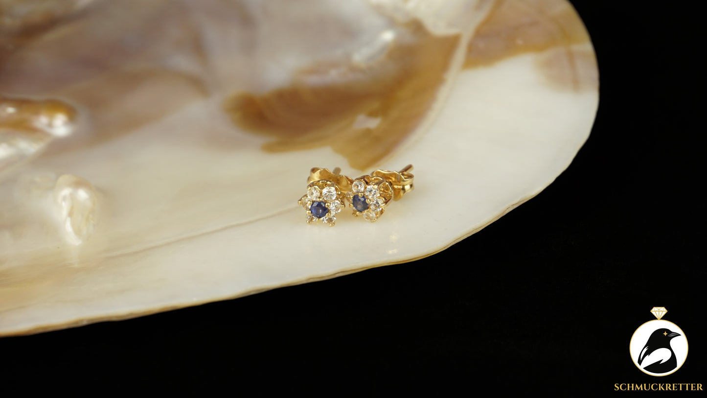 750 Gold Ohrstecker mit Saphir & weißem Topas