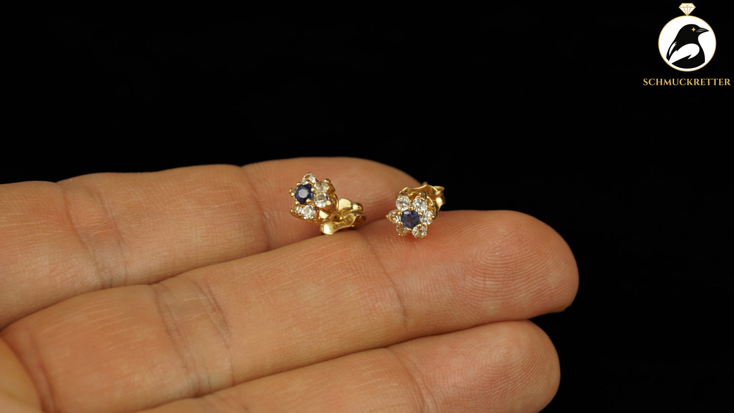 750 Gold Ohrstecker mit Saphir & weißem Topas