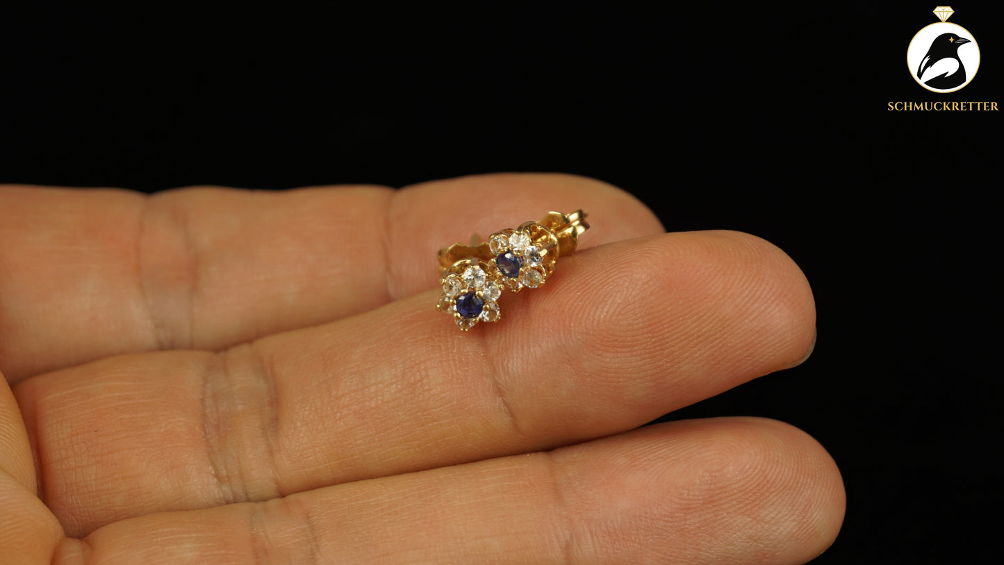 750 Gold Ohrstecker mit Saphir & weißem Topas