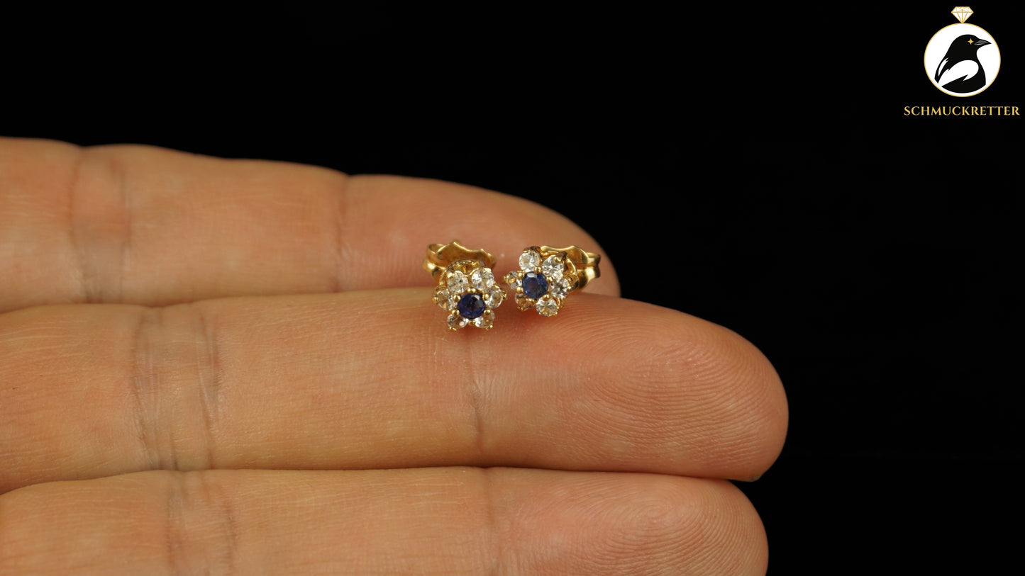 750 Gold Ohrstecker mit Saphir & weißem Topas