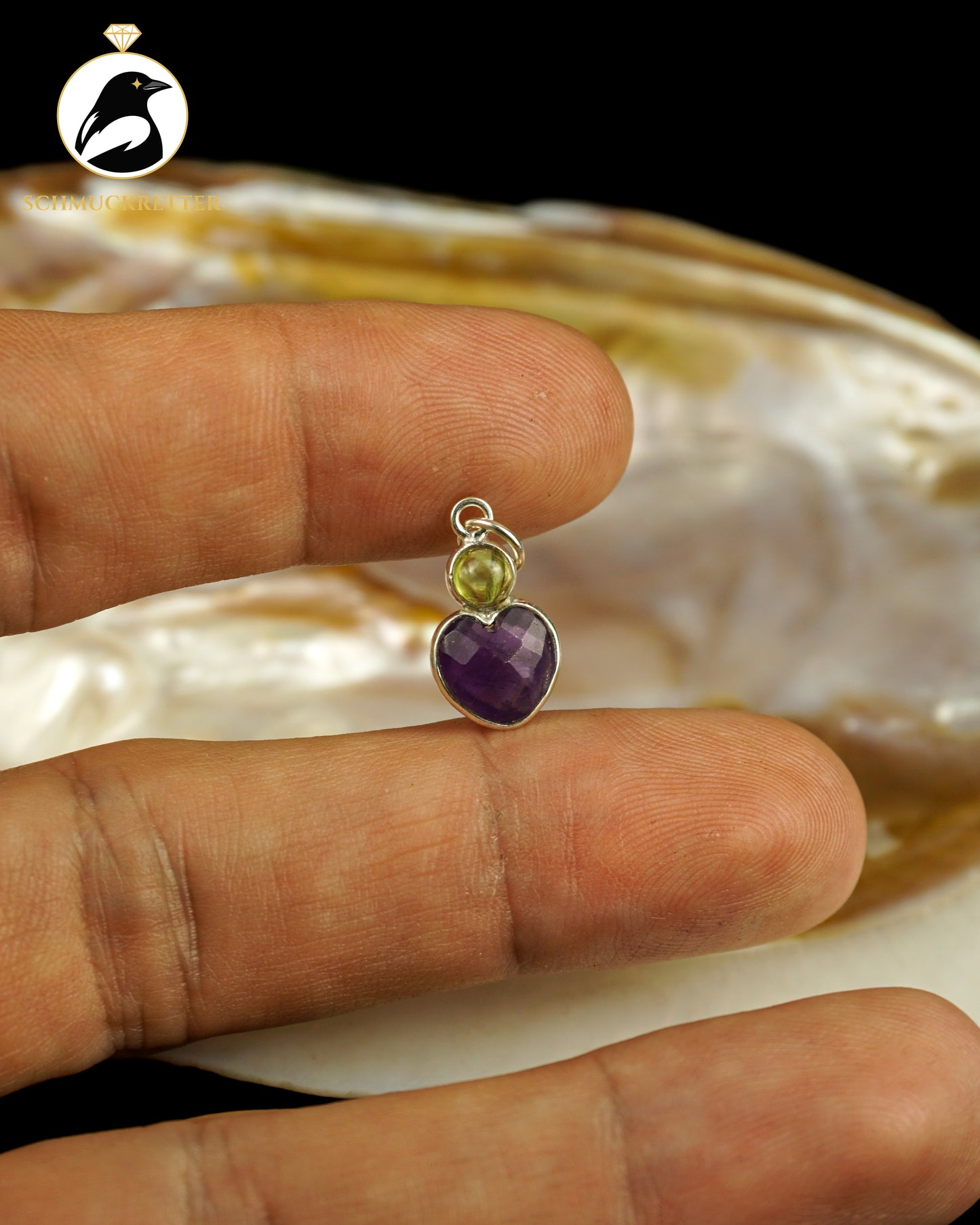 Herz Anhänger mit Amethyst & Peridot gefasst in 925 Silber