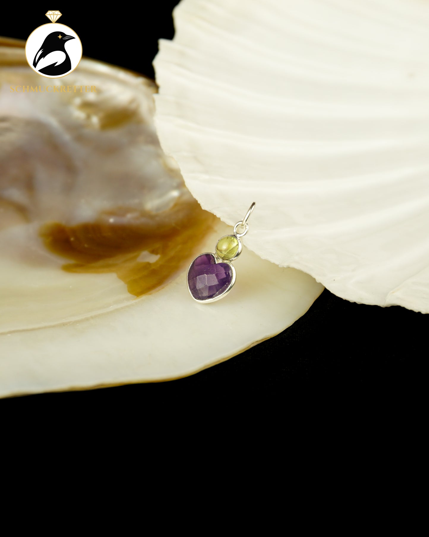 Herz Anhänger mit Amethyst & Peridot gefasst in 925 Silber