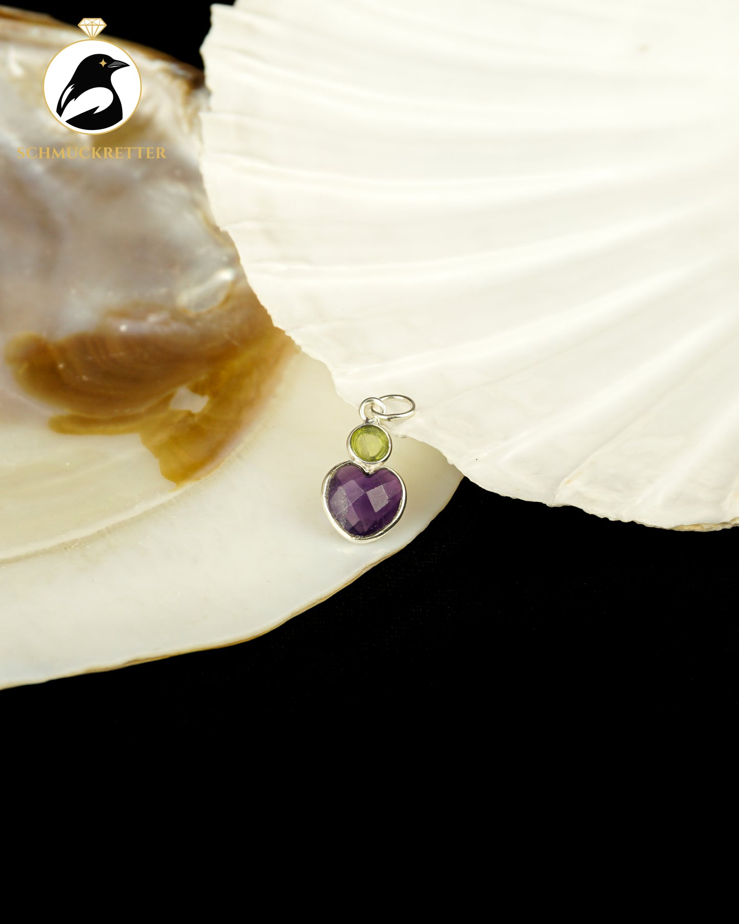 Herz Anhänger mit Amethyst & Peridot gefasst in 925 Silber