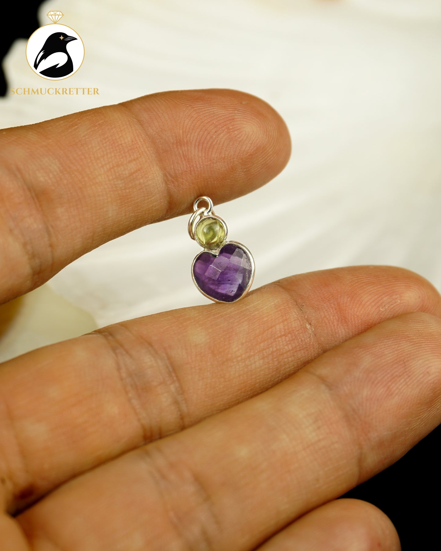 Herz Anhänger mit Amethyst & Peridot gefasst in 925 Silber