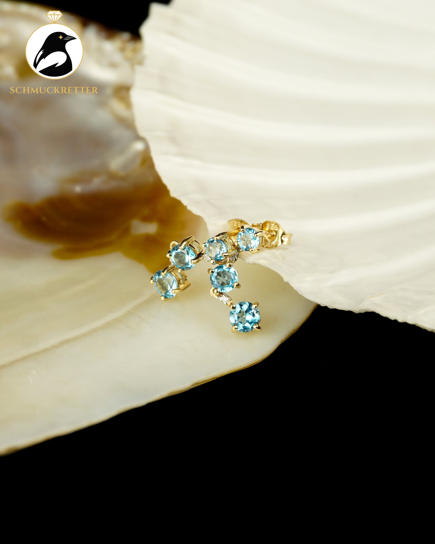 585 Gold Ohrringe mit Blautopas und Diamanten