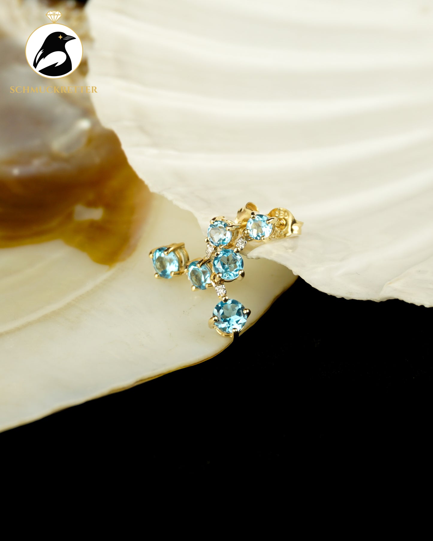 585 Gold Ohrringe mit Blautopas und Diamanten