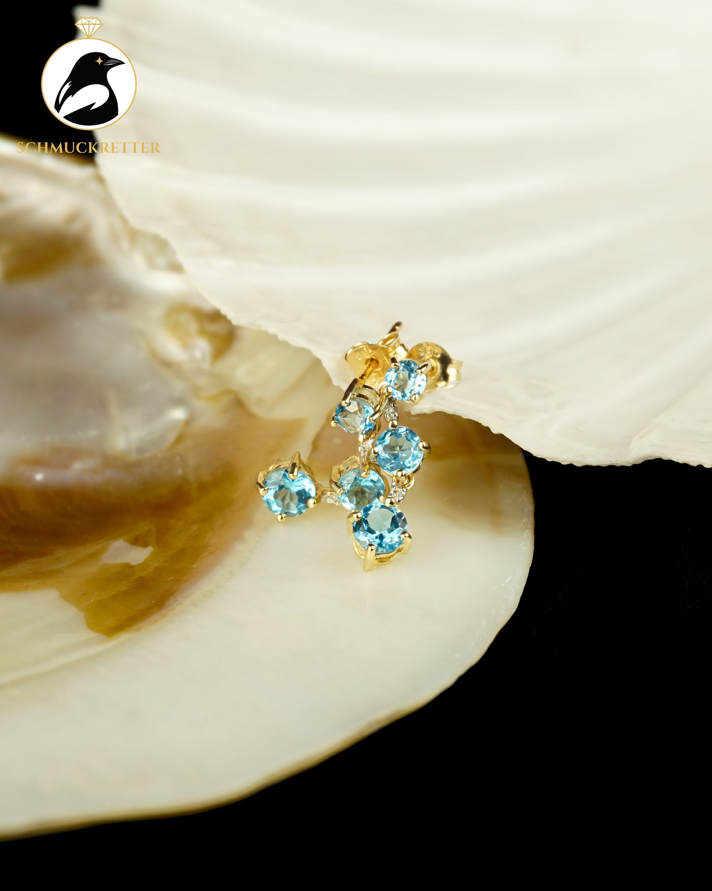 585 Gold Ohrringe mit Blautopas und Diamanten