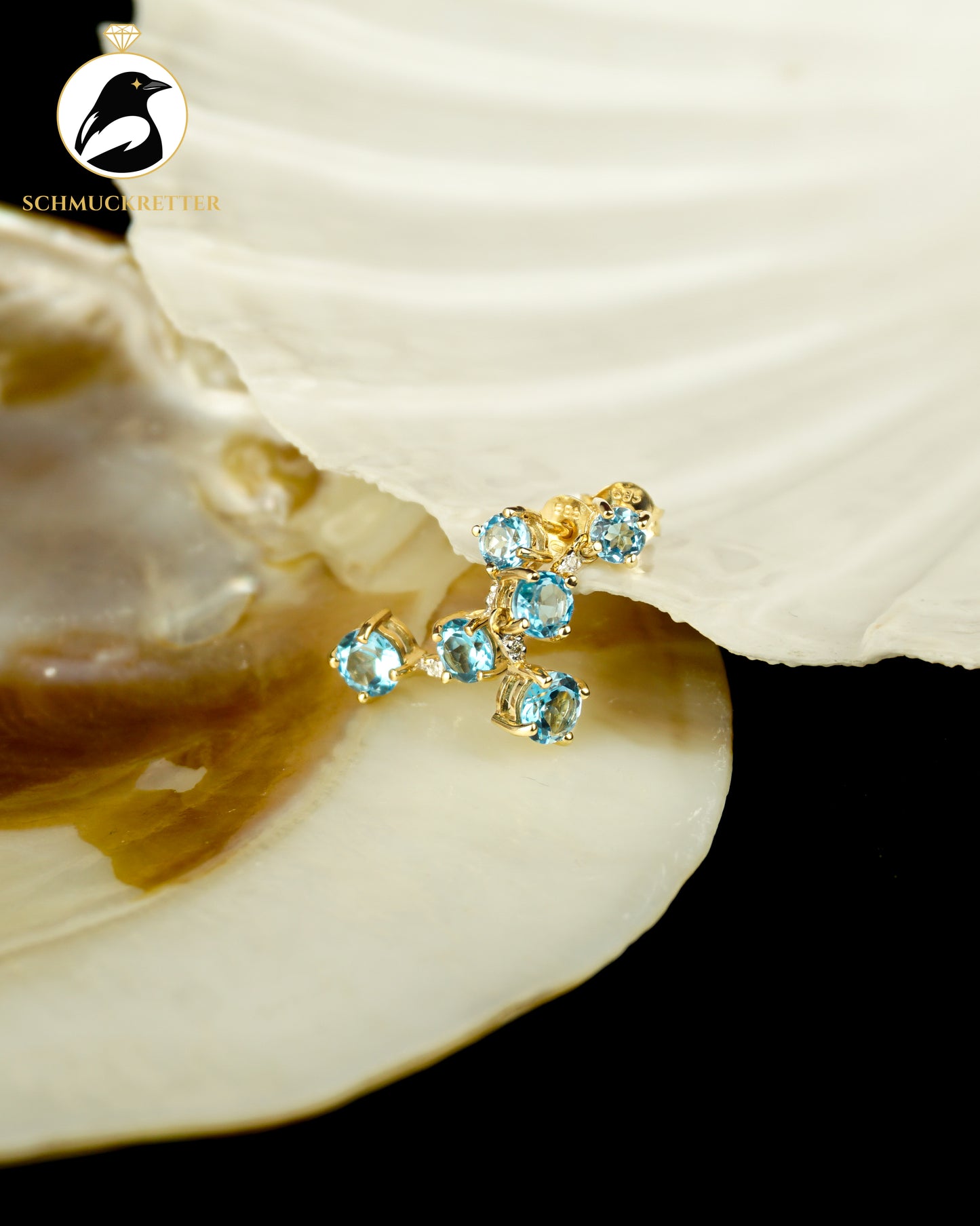 585 Gold Ohrringe mit Blautopas und Diamanten