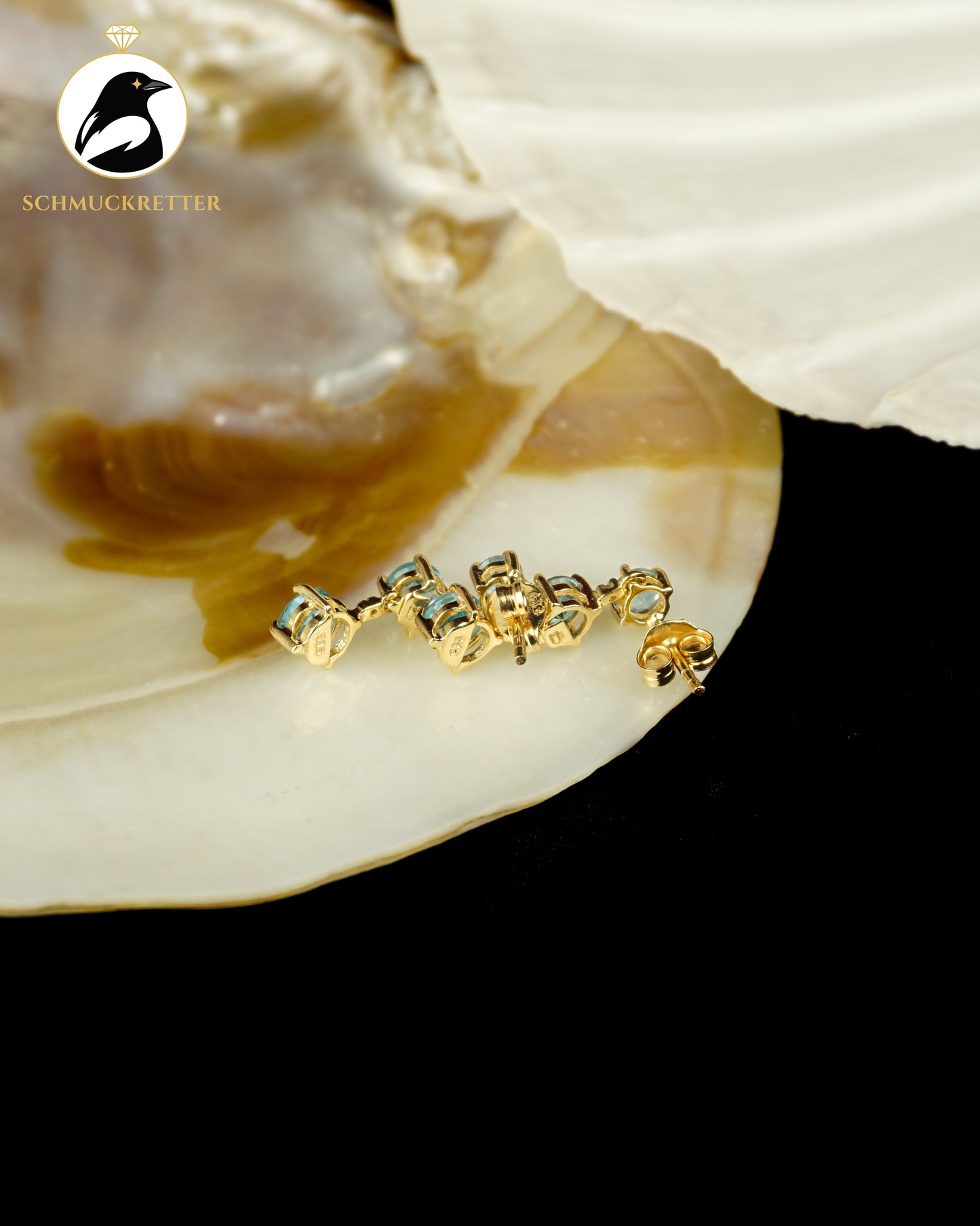 585 Gold Ohrringe mit Blautopas und Diamanten
