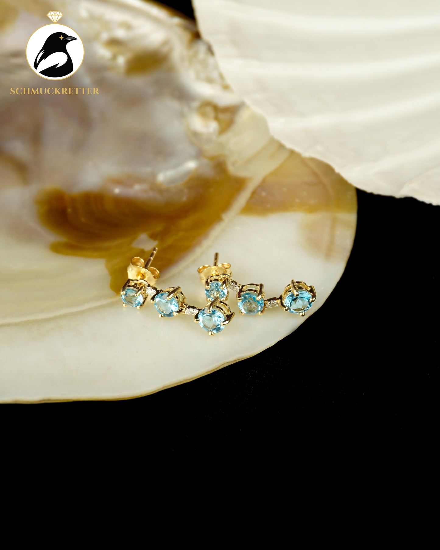 585 Gold Ohrringe mit Blautopas und Diamanten