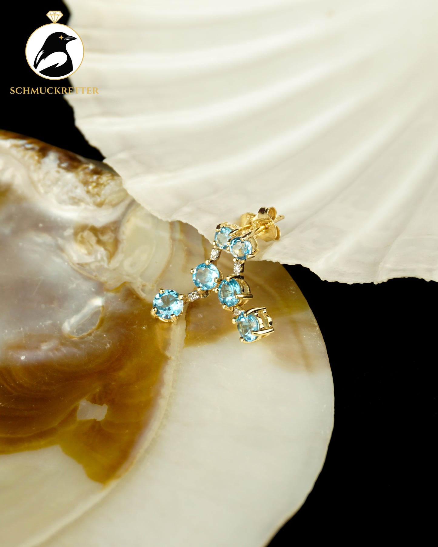 585 Gold Ohrringe mit Blautopas und Diamanten