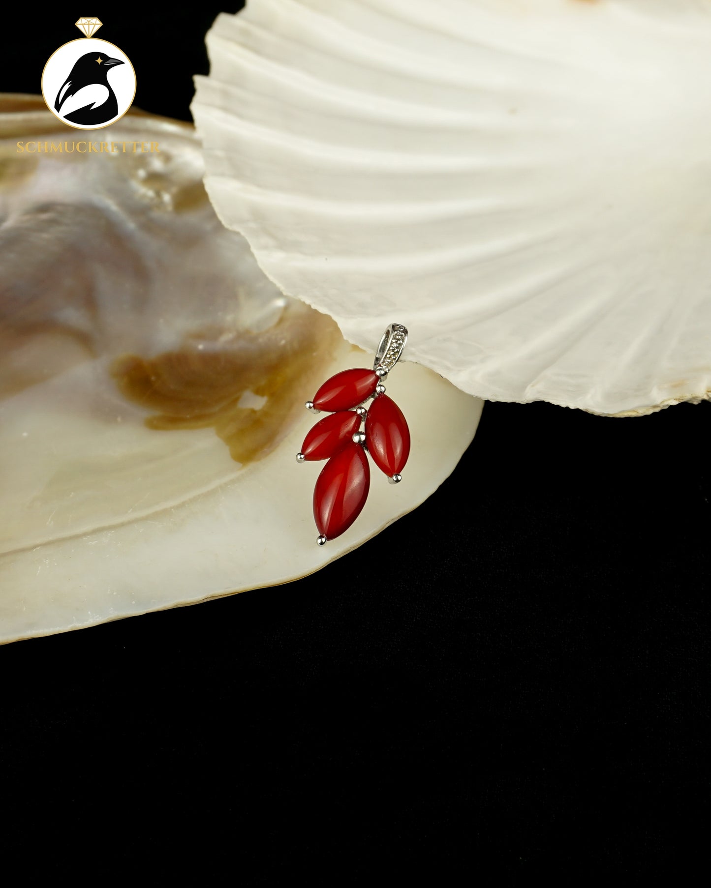 925 Silber Blatt-Anhänger mit roter Koralle