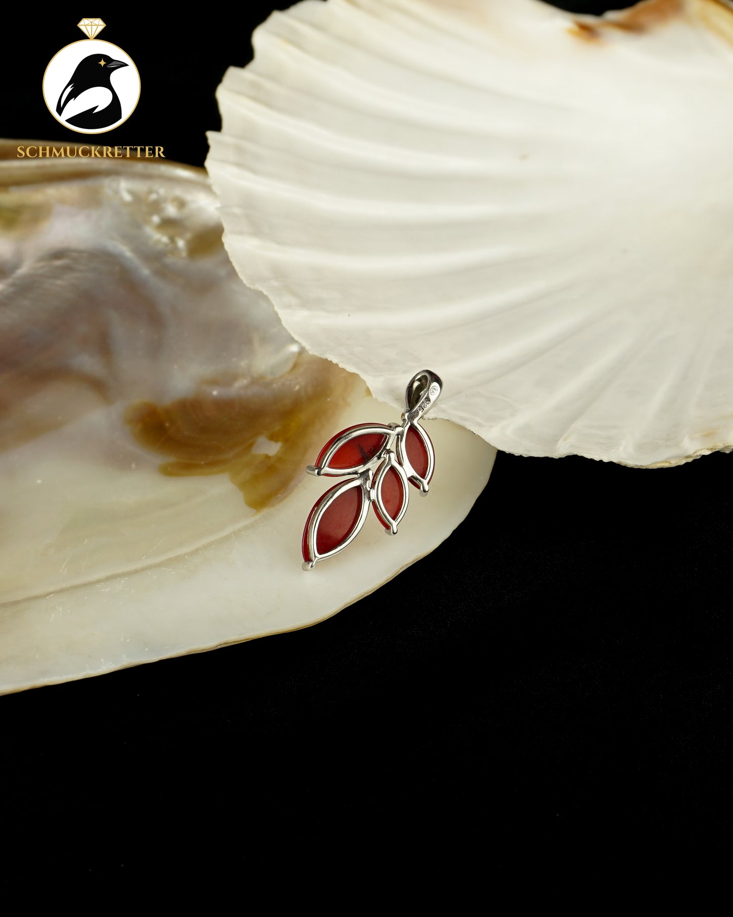 925 Silber Blatt-Anhänger mit roter Koralle