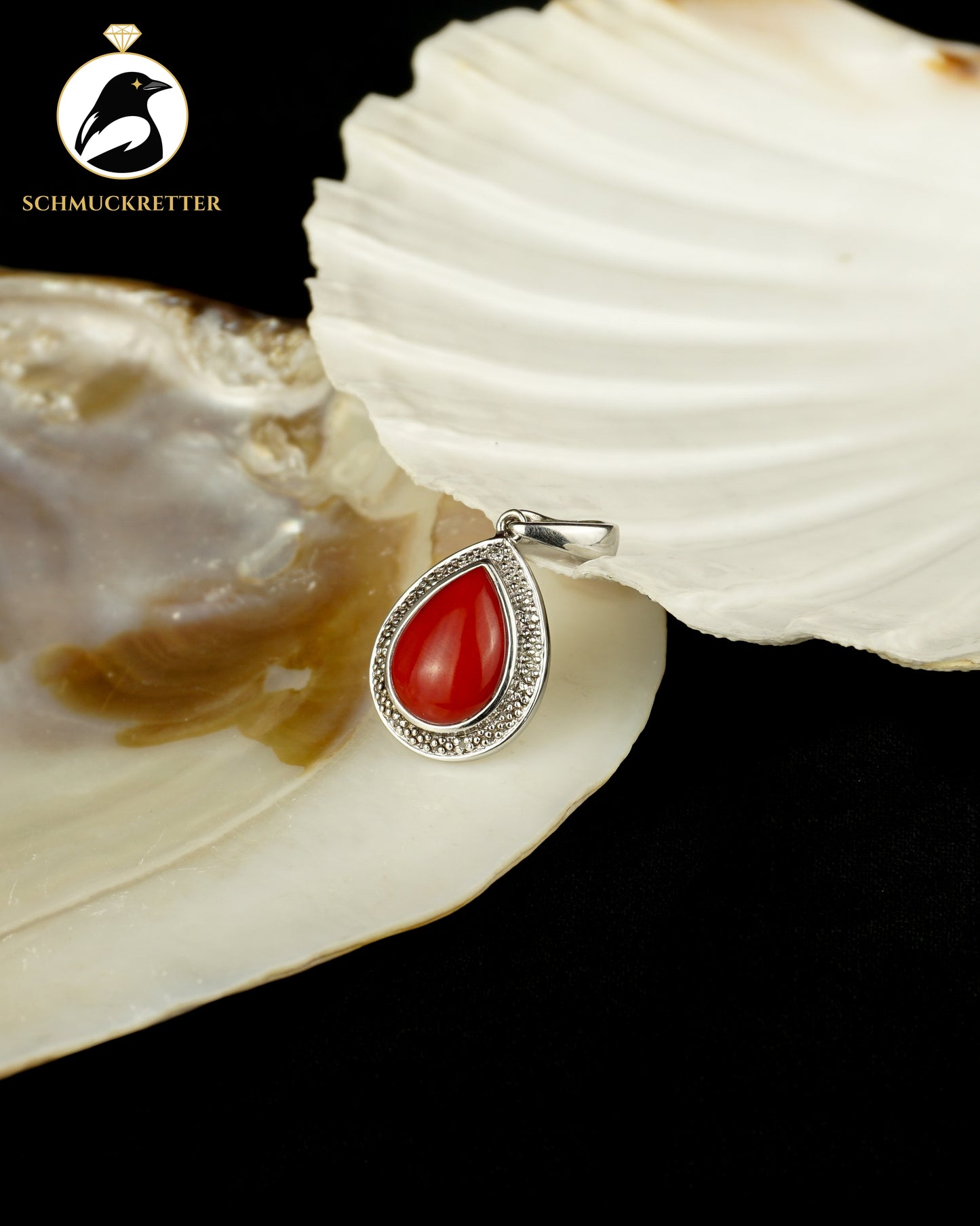 925 Silber Clip-Anhänger mit roter Koralle und kleinen Diamanten