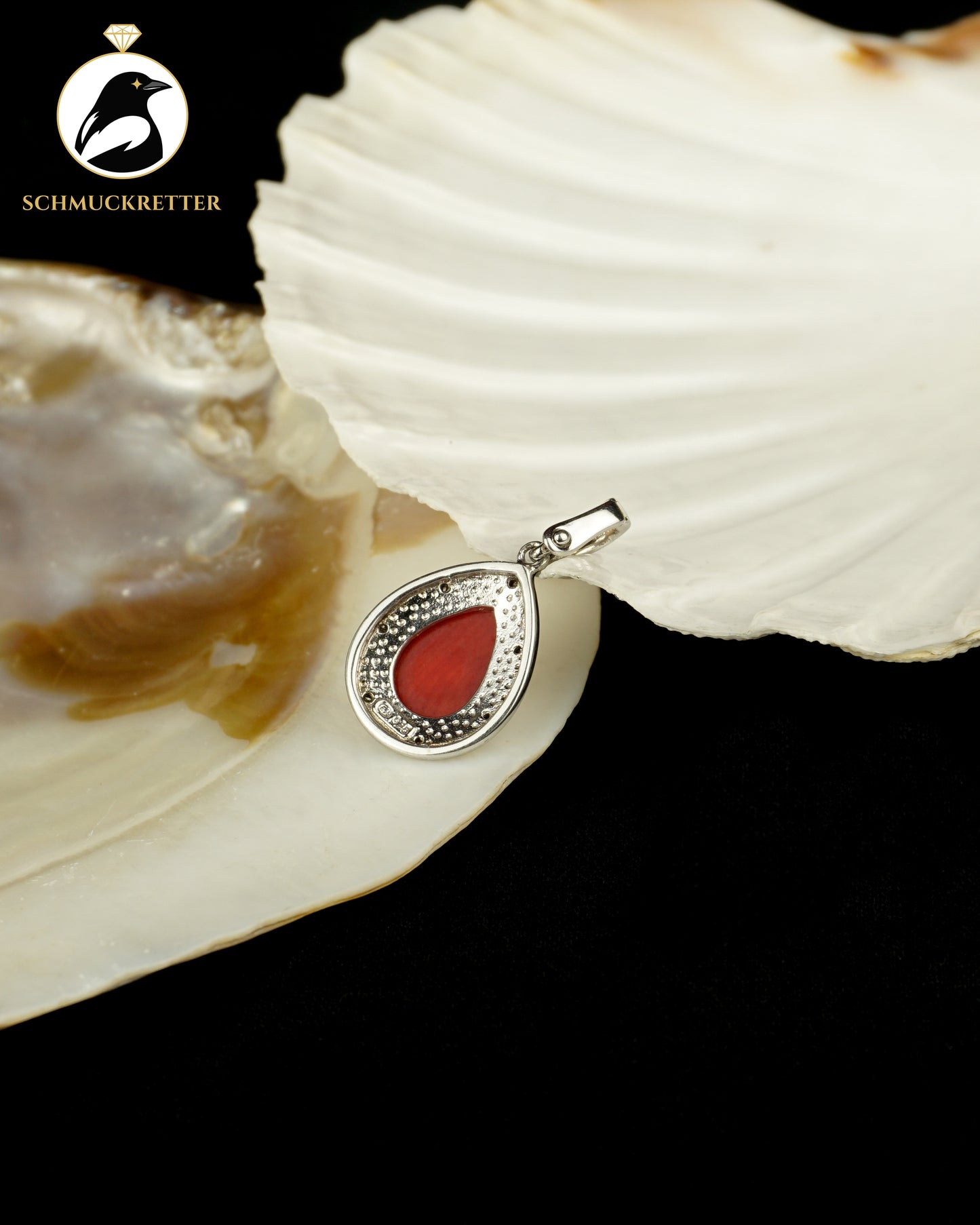 925 Silber Clip-Anhänger mit roter Koralle und kleinen Diamanten