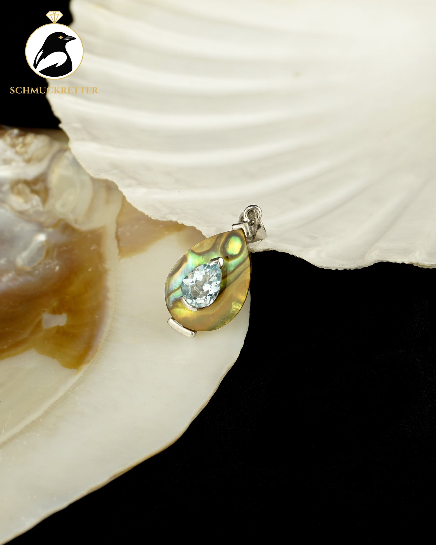925 Silber Anhänger mit Blautopas und Paua Muschel