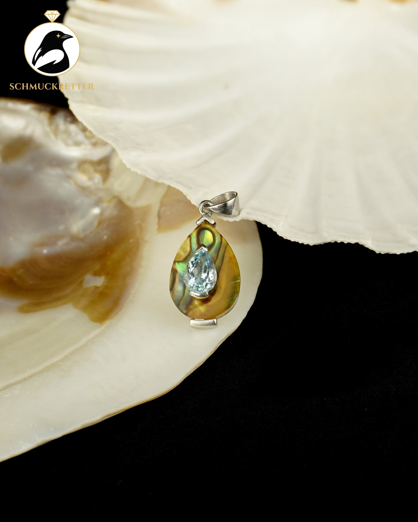 925 Silber Anhänger mit Blautopas und Paua Muschel