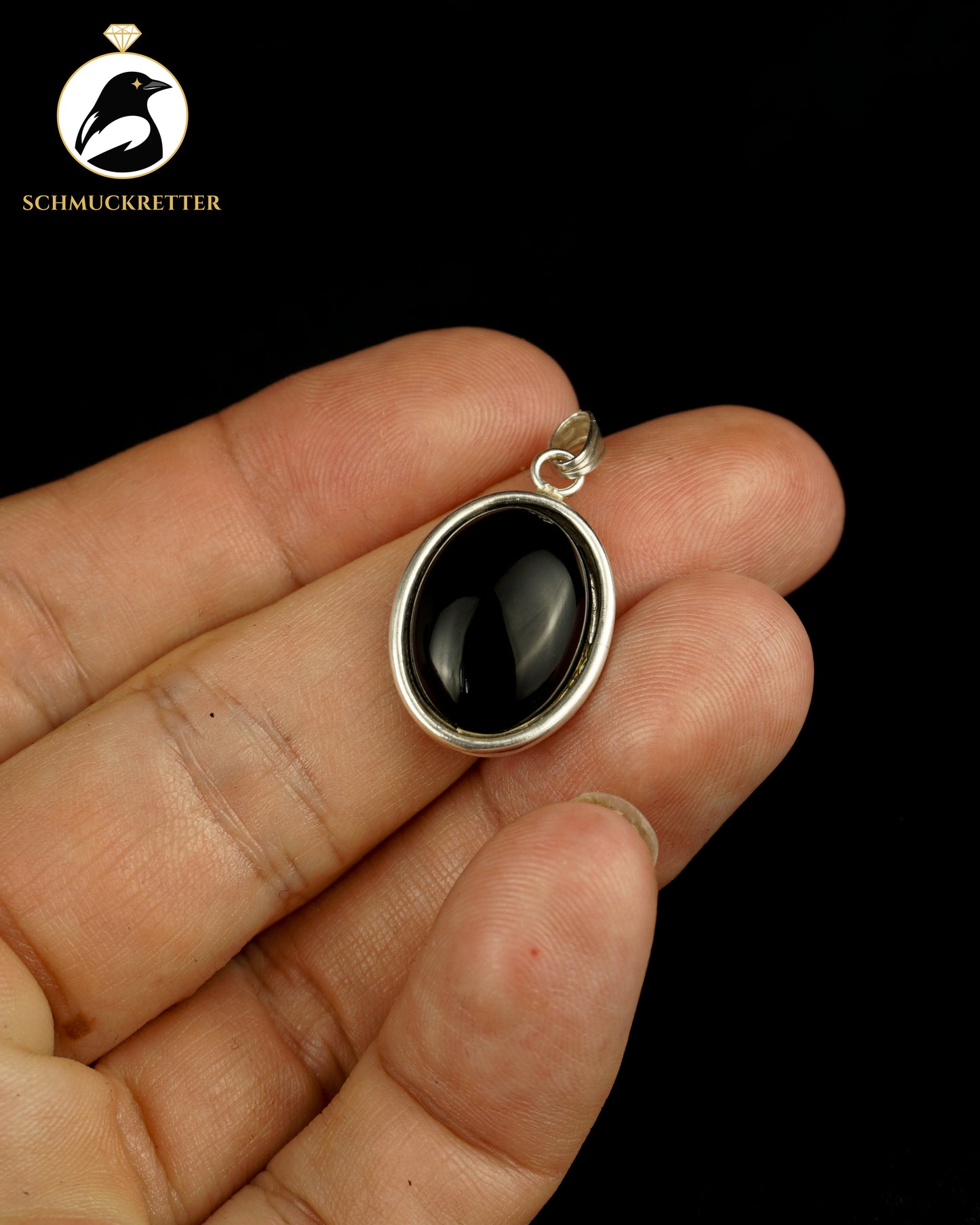 925 Silber Anhänger mit Onyx, Modernist Design Vintage