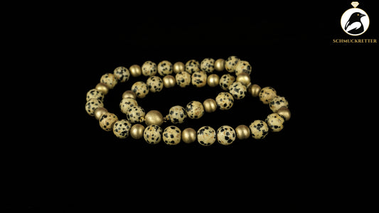 Kette aus Dalmatinerjaspis mit 925 Silber Perlen & Kugelverschluss, SALE