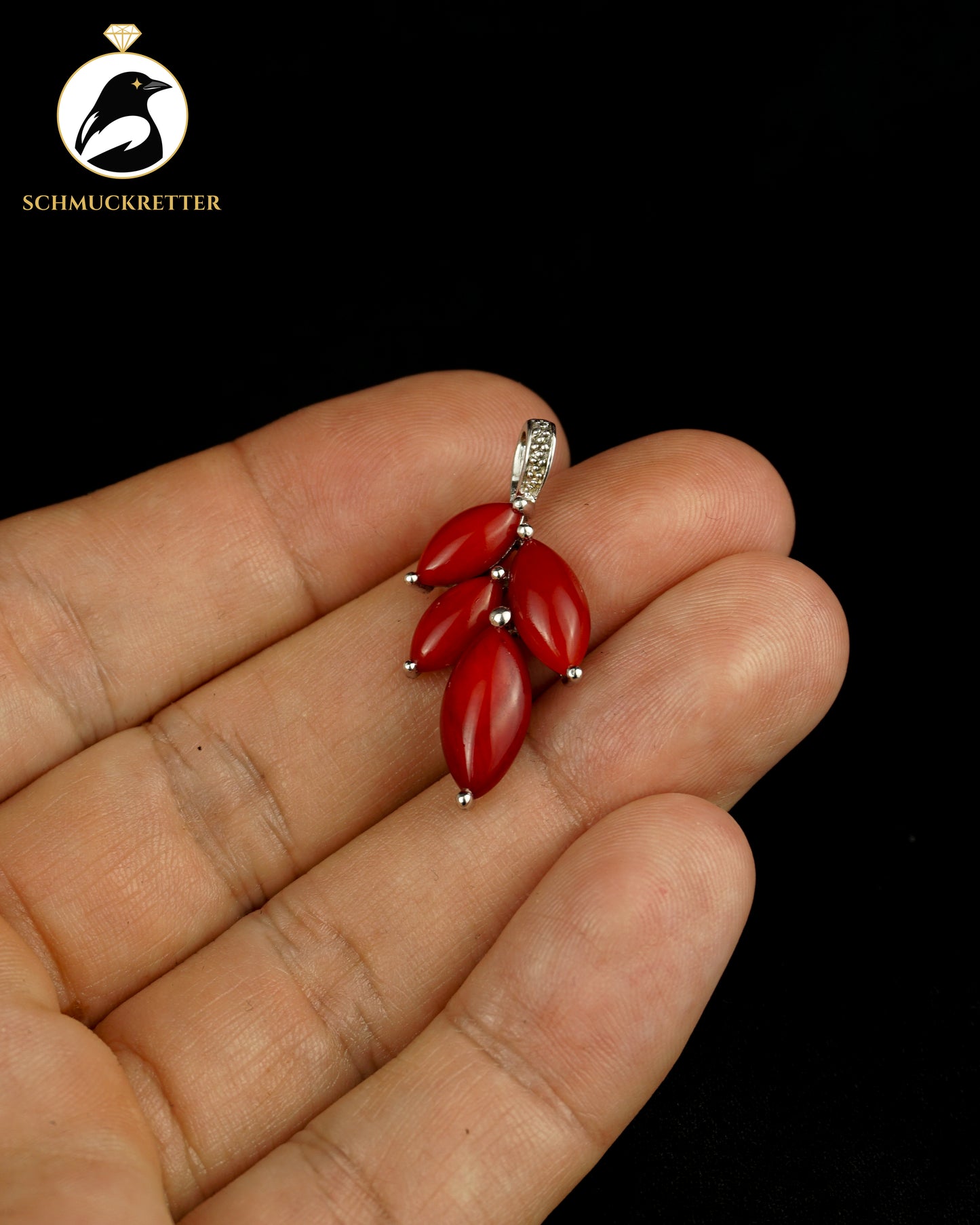 925 Silber Blatt-Anhänger mit roter Koralle