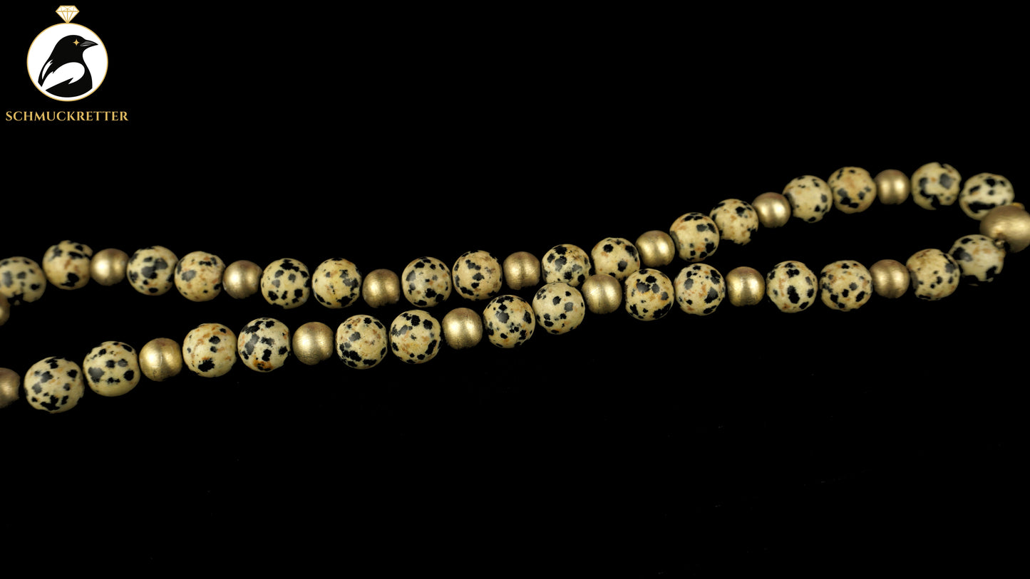 Kette aus Dalmatinerjaspis mit 925 Silber Perlen & Kugelverschluss, SALE