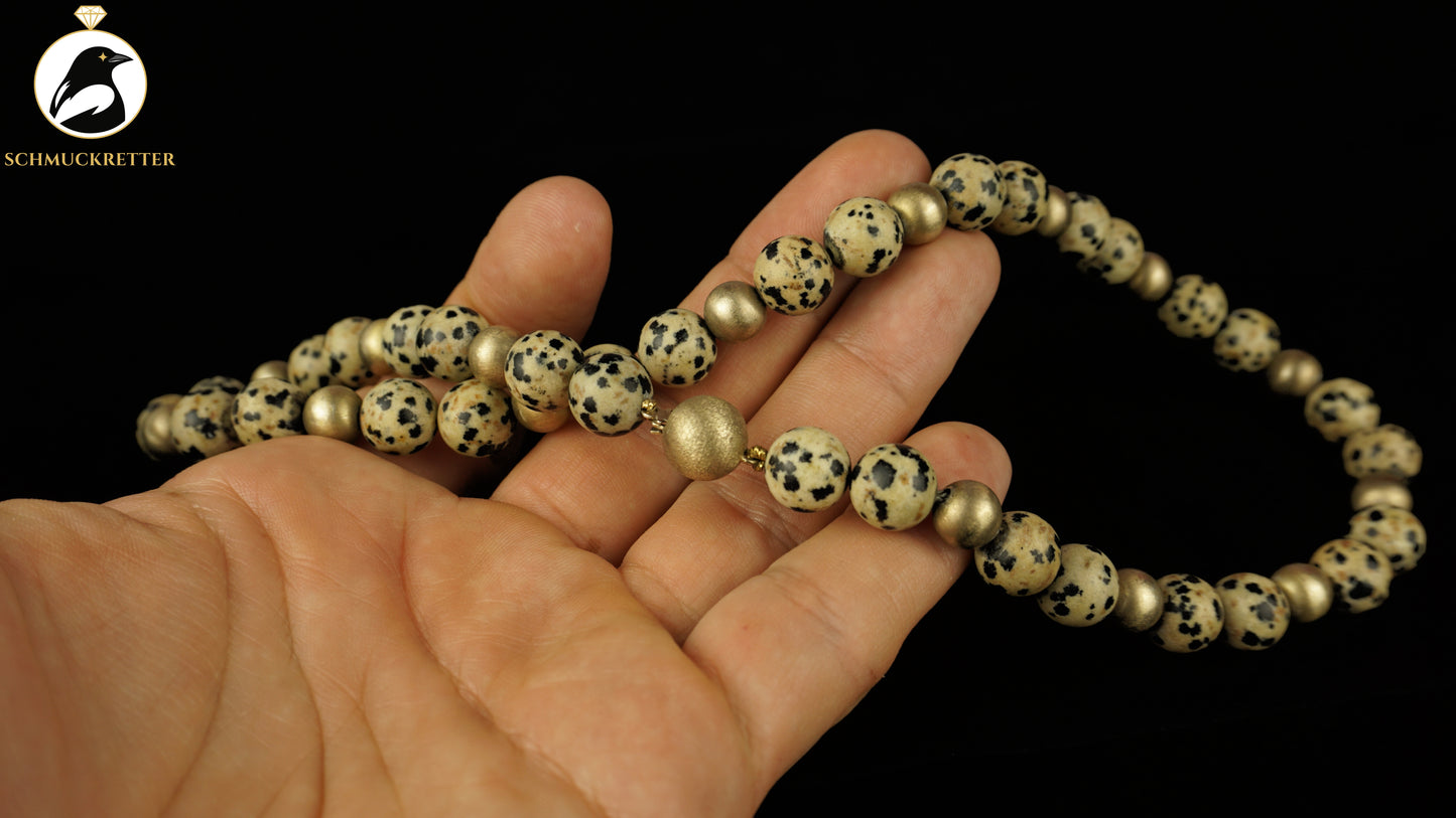 Kette aus Dalmatinerjaspis mit 925 Silber Perlen & Kugelverschluss, SALE