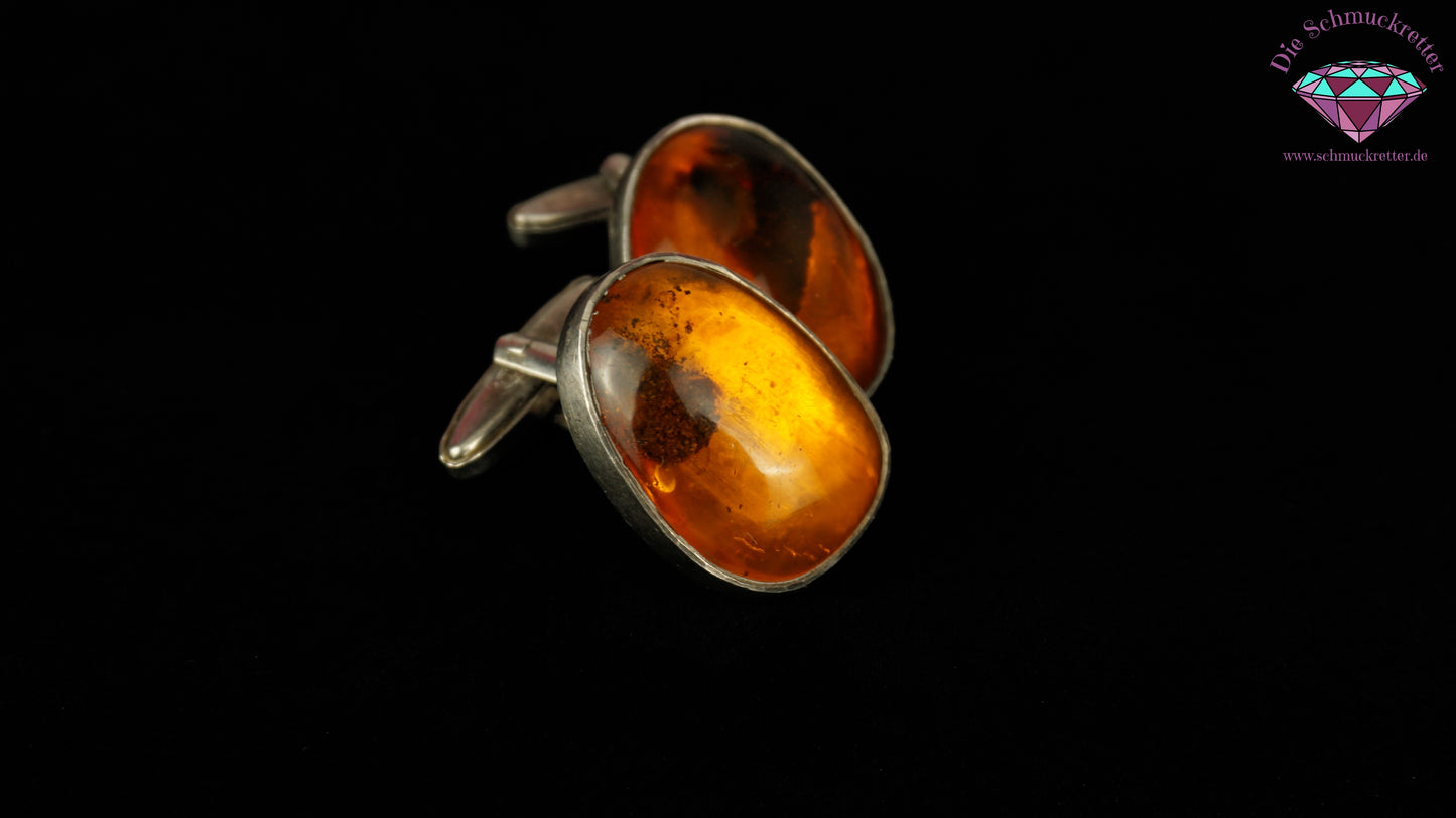 925 Silber Manschettenknöpfe mit Bernstein, SALE