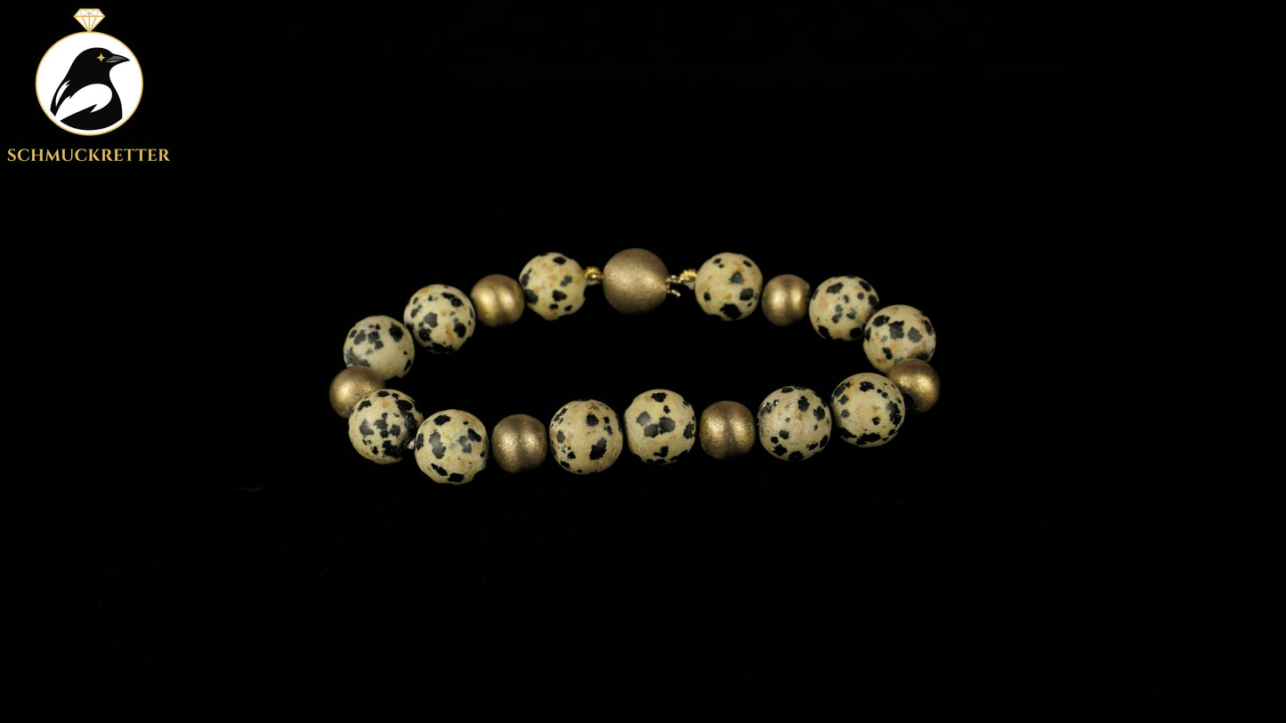 Armband aus Dalmatinerjaspis mit 925 Silber Perlen & Kugelverschluss, SALE