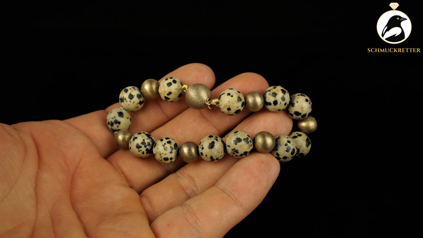 Armband aus Dalmatinerjaspis mit 925 Silber Perlen & Kugelverschluss, SALE