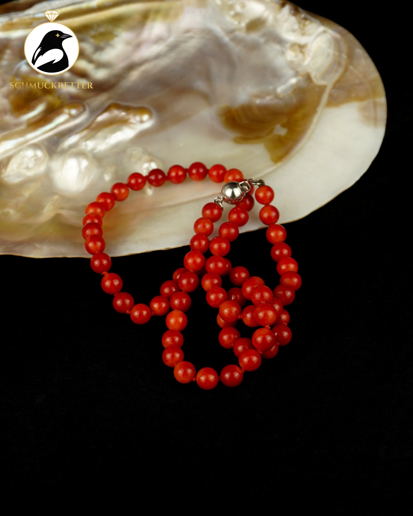 Rote Korallenkette mit 925 Silber Kugelverschluss + Armband