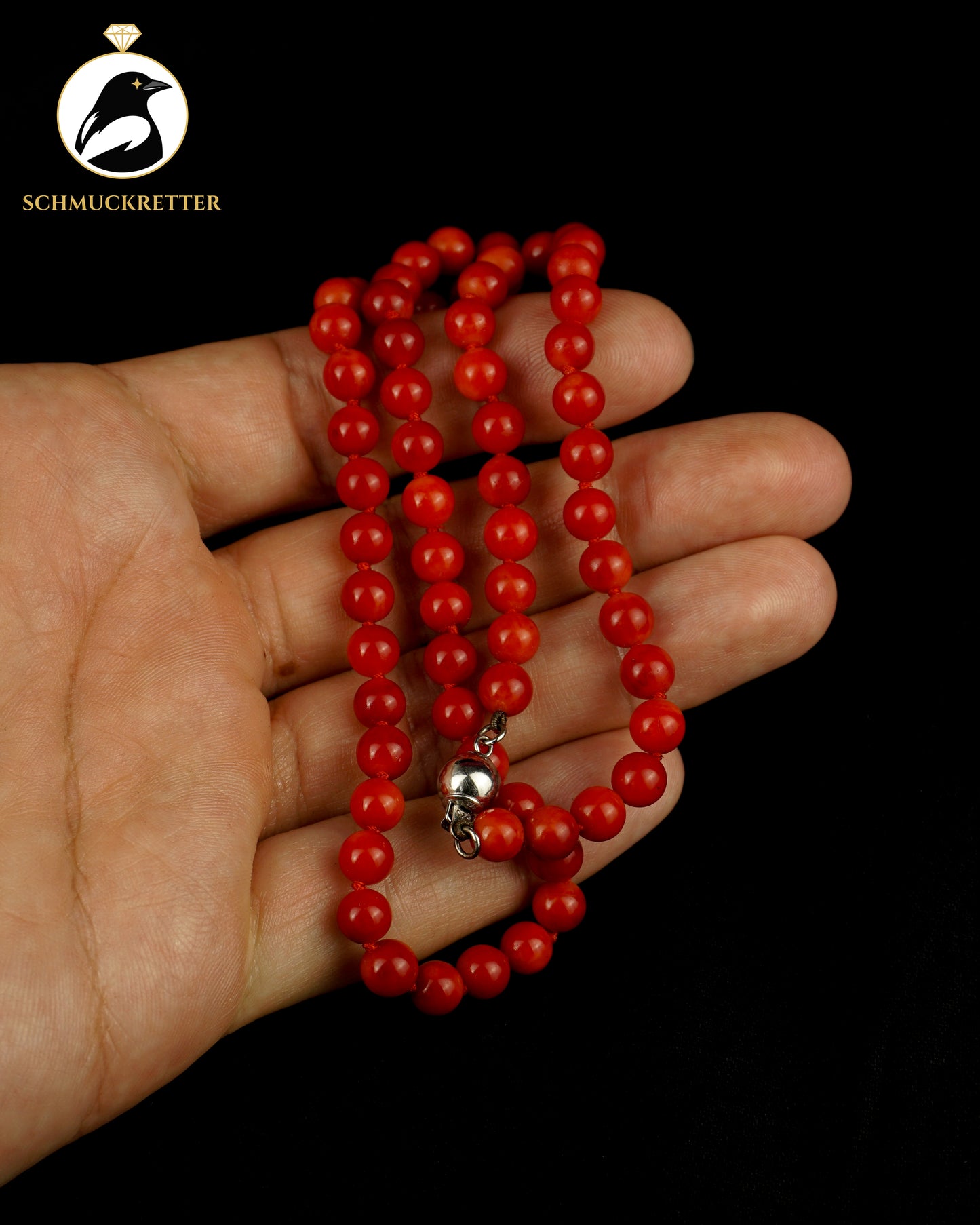 Rote Korallenkette mit 925 Silber Kugelverschluss + Armband