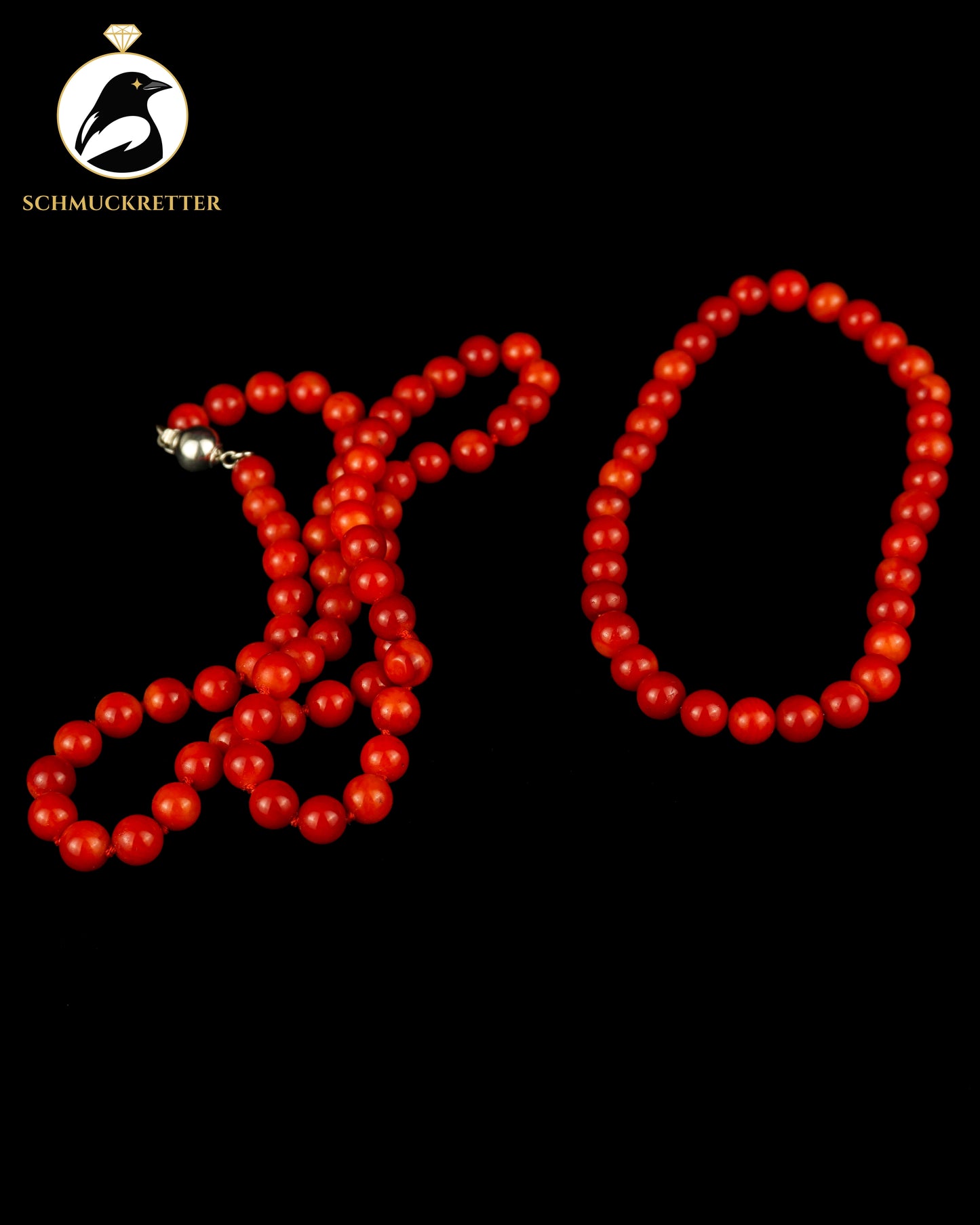 Rote Korallenkette mit 925 Silber Kugelverschluss + Armband