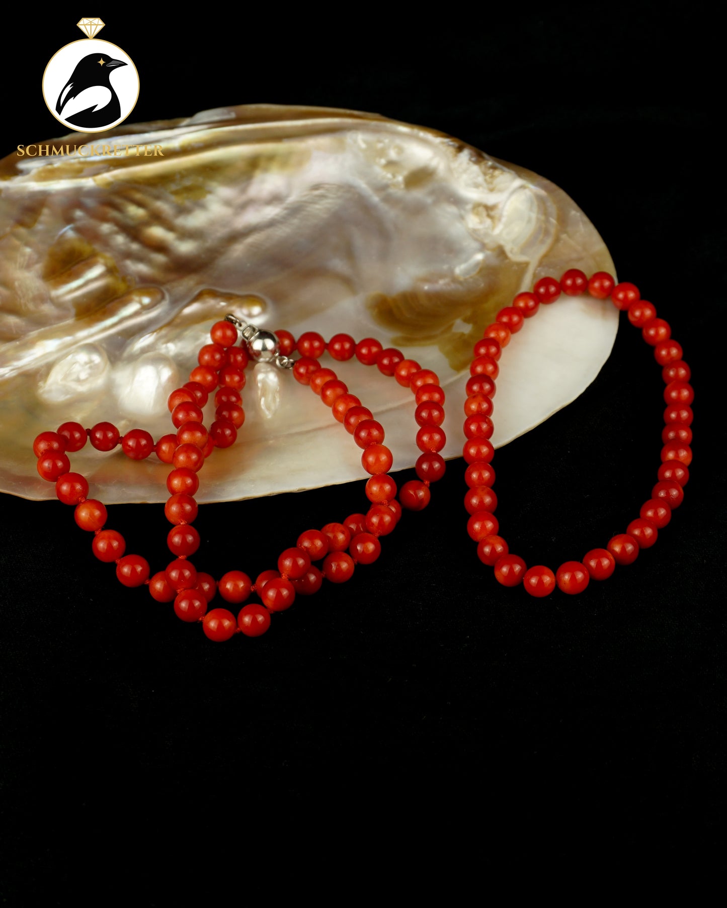 Rote Korallenkette mit 925 Silber Kugelverschluss + Armband