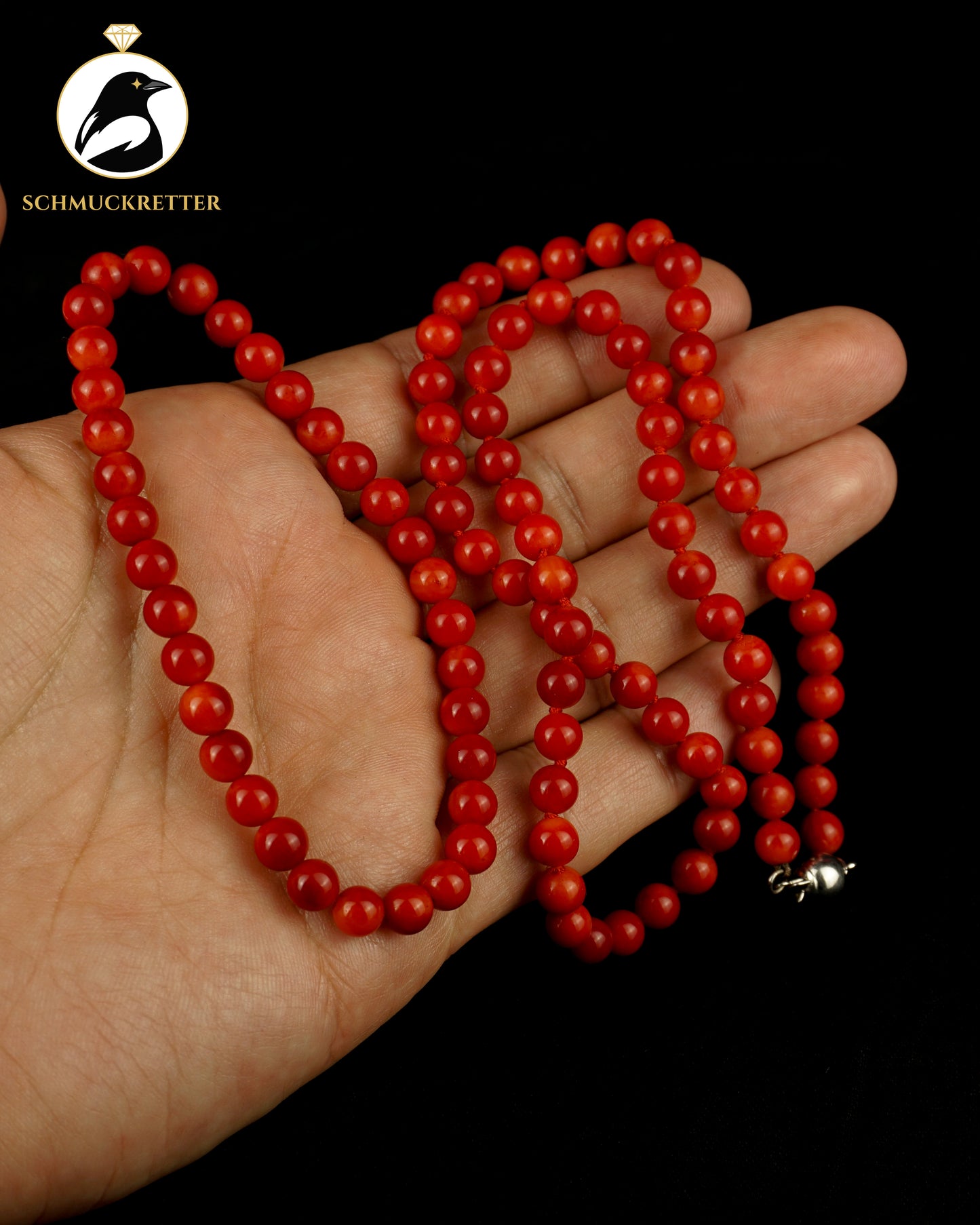 Rote Korallenkette mit 925 Silber Kugelverschluss + Armband