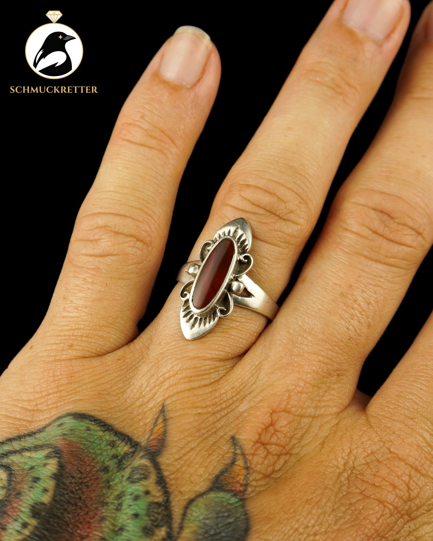 925 Silber Ring mit Karneol, Gr. 56