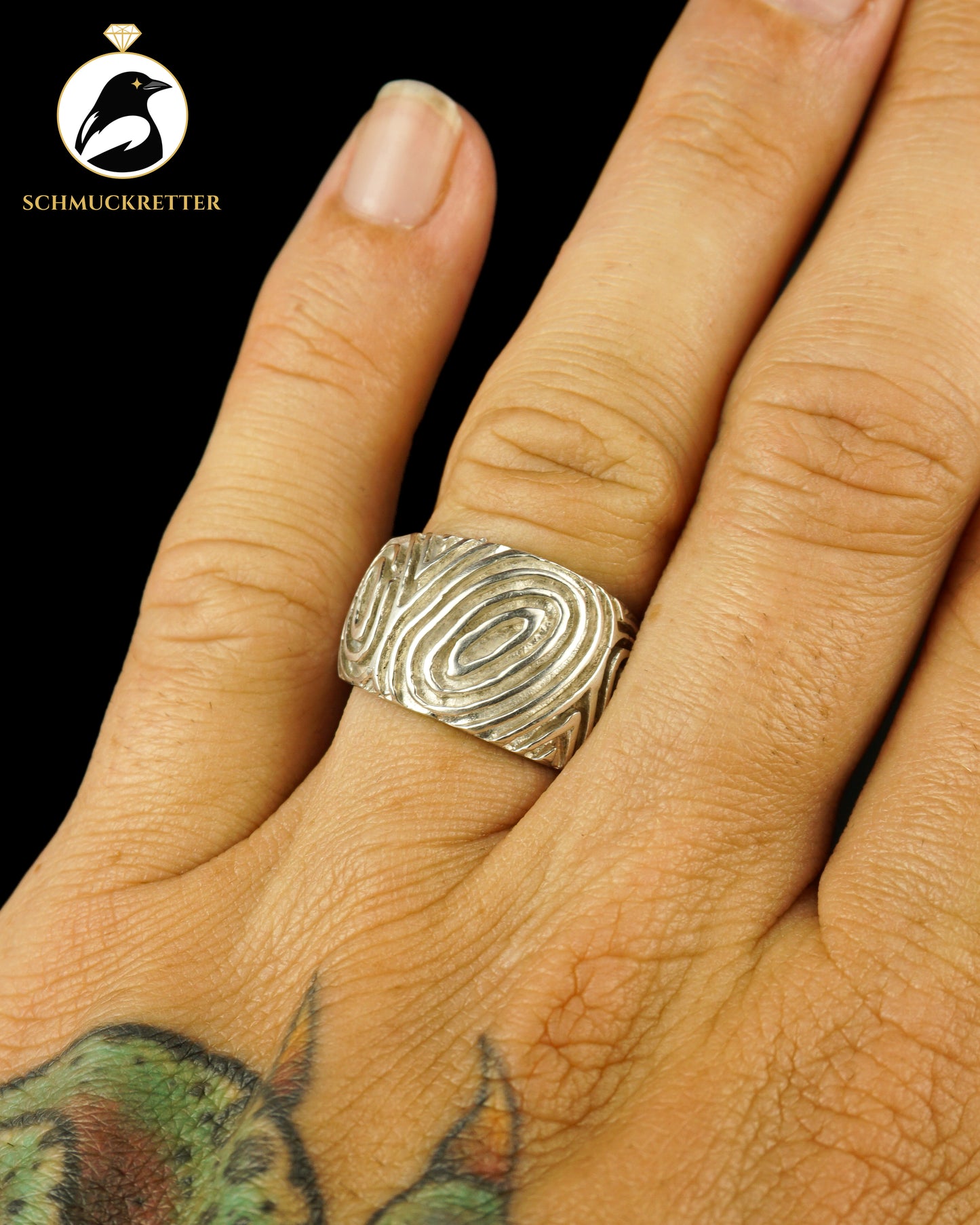 925 Silber Statement-Ring mit organischem Wirbelrelief, Gr. 57