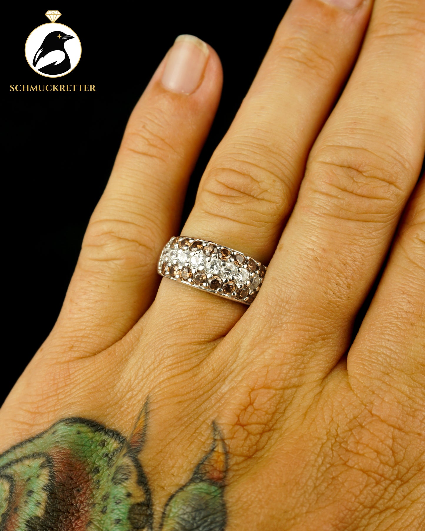 925 Silber Diamonique Ring mit champagnerfarbenen & weißen Zirkonia, Gr. 56
