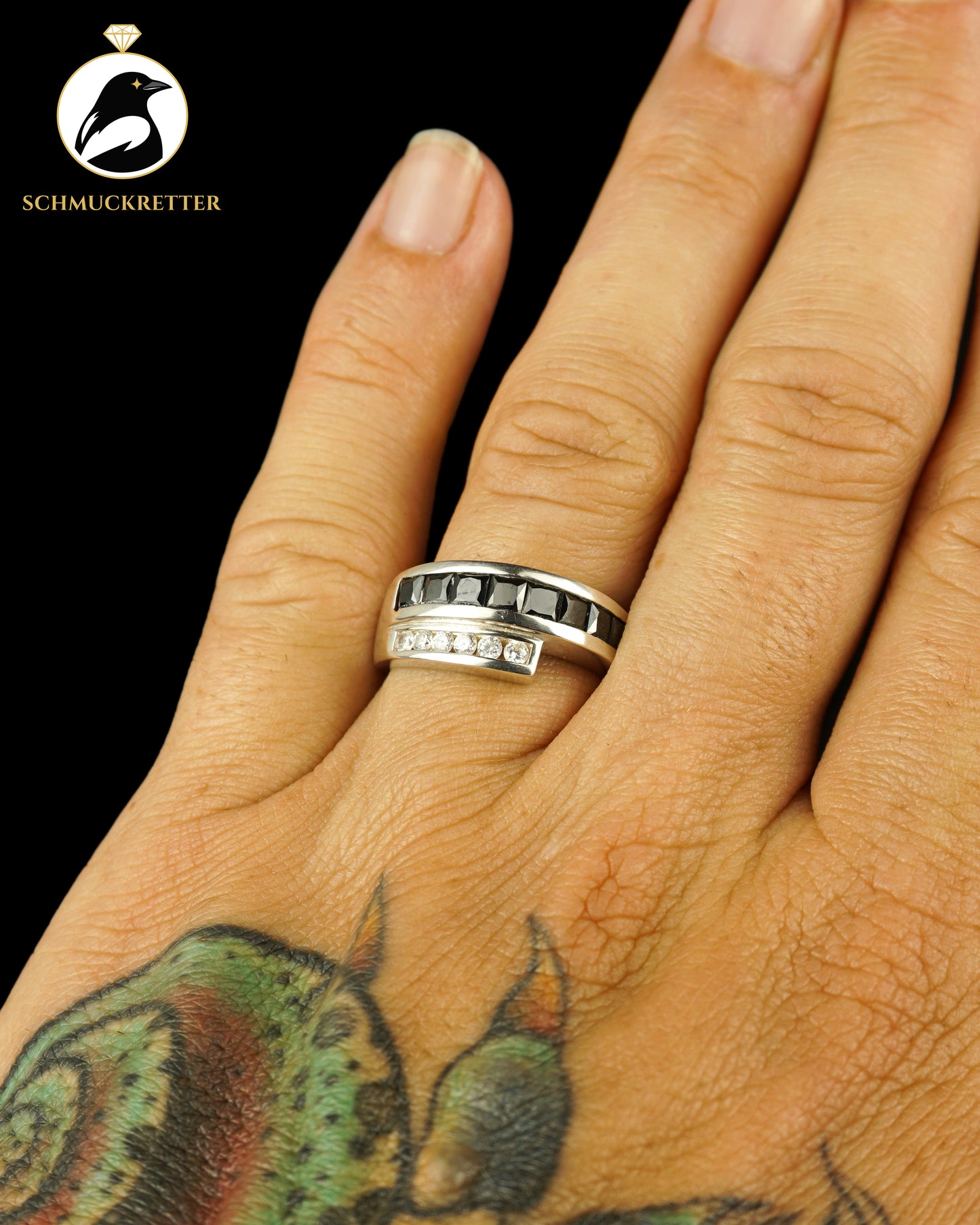 925 Silber Ring mit weißen & schwarzen Zirkonia, Gr. 57