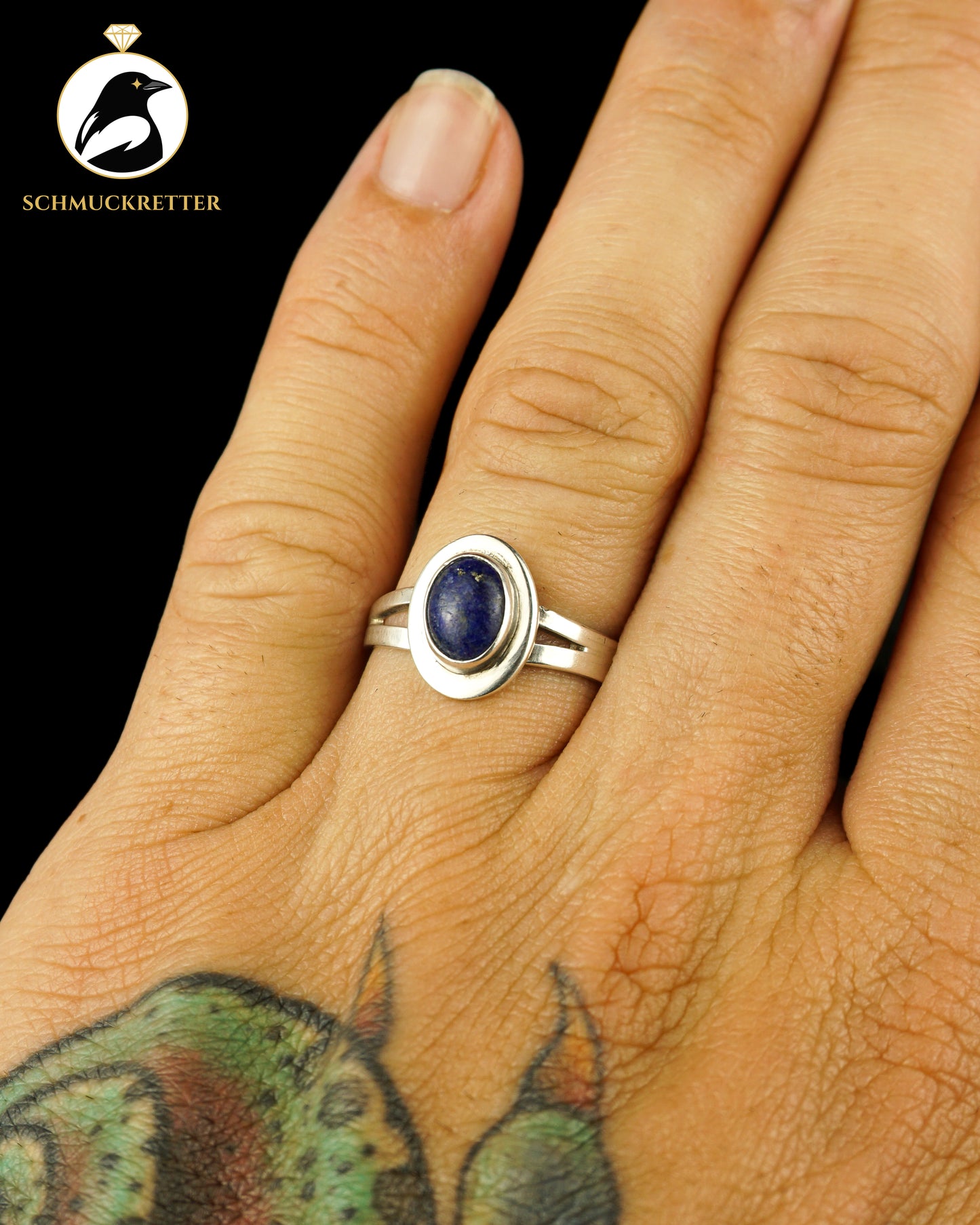 925 Silber Ring mit Lapislazuli (rund), Gr. 57