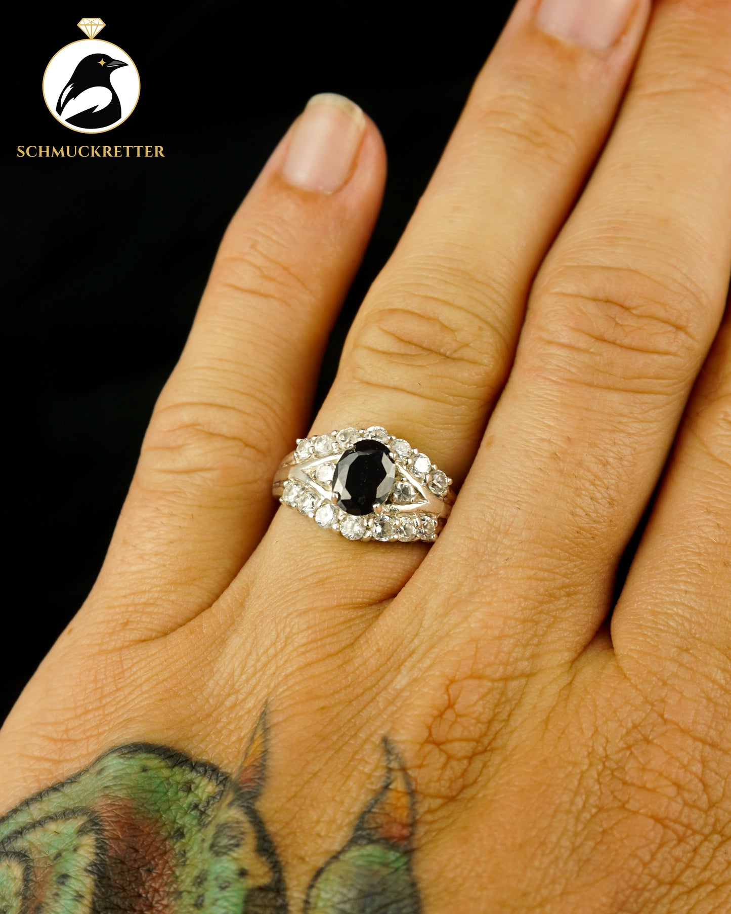 925 Silber Ring mit schwarzem und weißen Zirkonia, Gr. 54