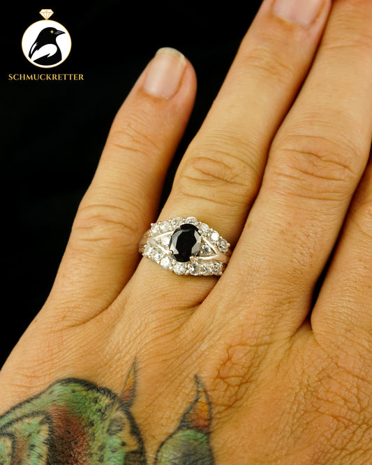 925 Silber Ring mit schwarzem und weißen Zirkonia, Gr. 54