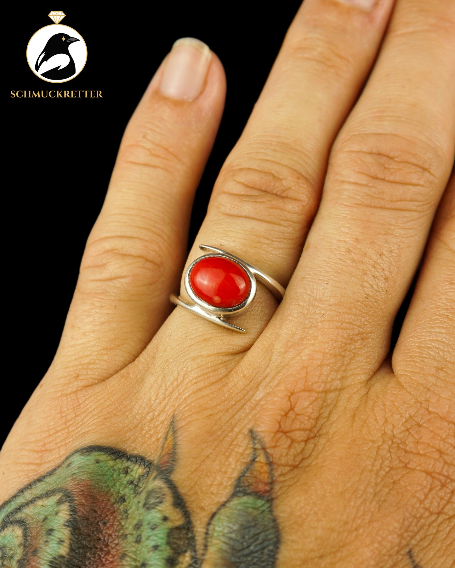 925 Silber Ring mit roter Koralle, Gr. 54
