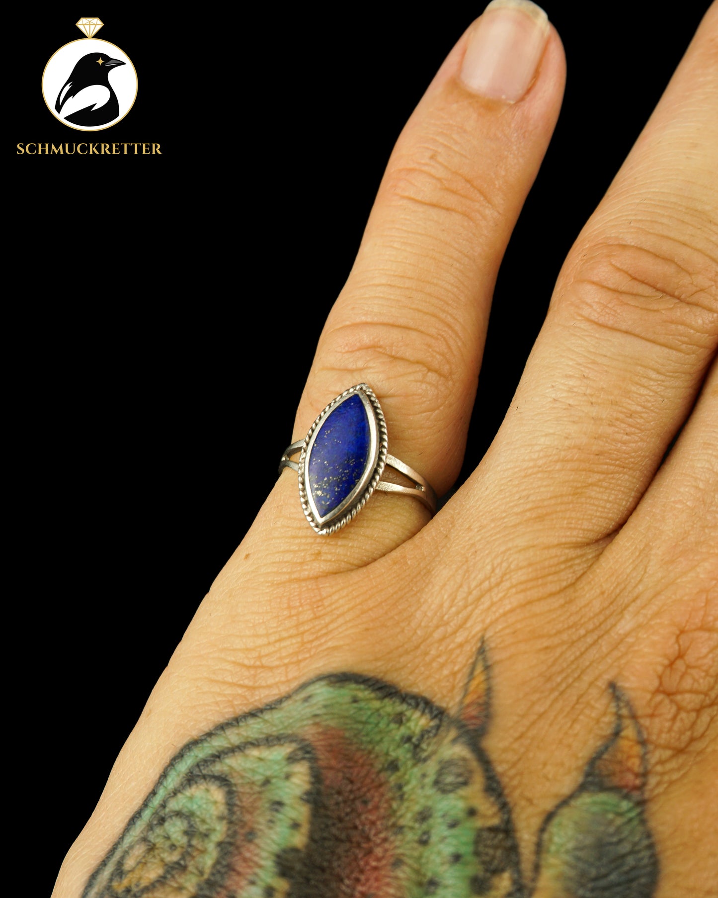 925 Silber Ring mit Lapislazuli, Gr. 50 (spitz)