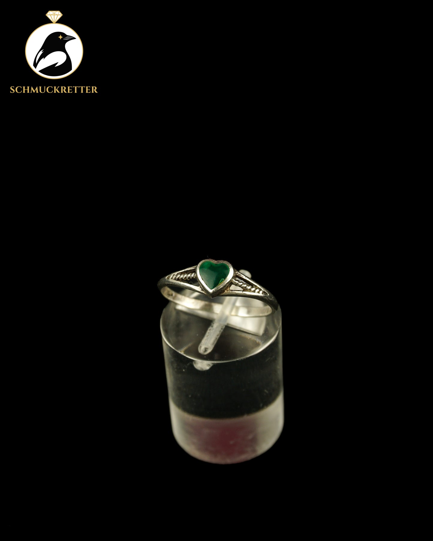 Zarter 925 Silber Ring mit grünem Achat-Herz, Gr. 54