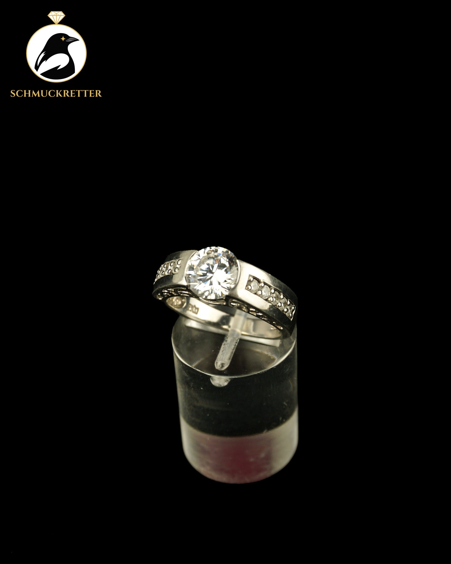 925 Silber Diamonique Solitärring mit Zierdekor, Gr. 57