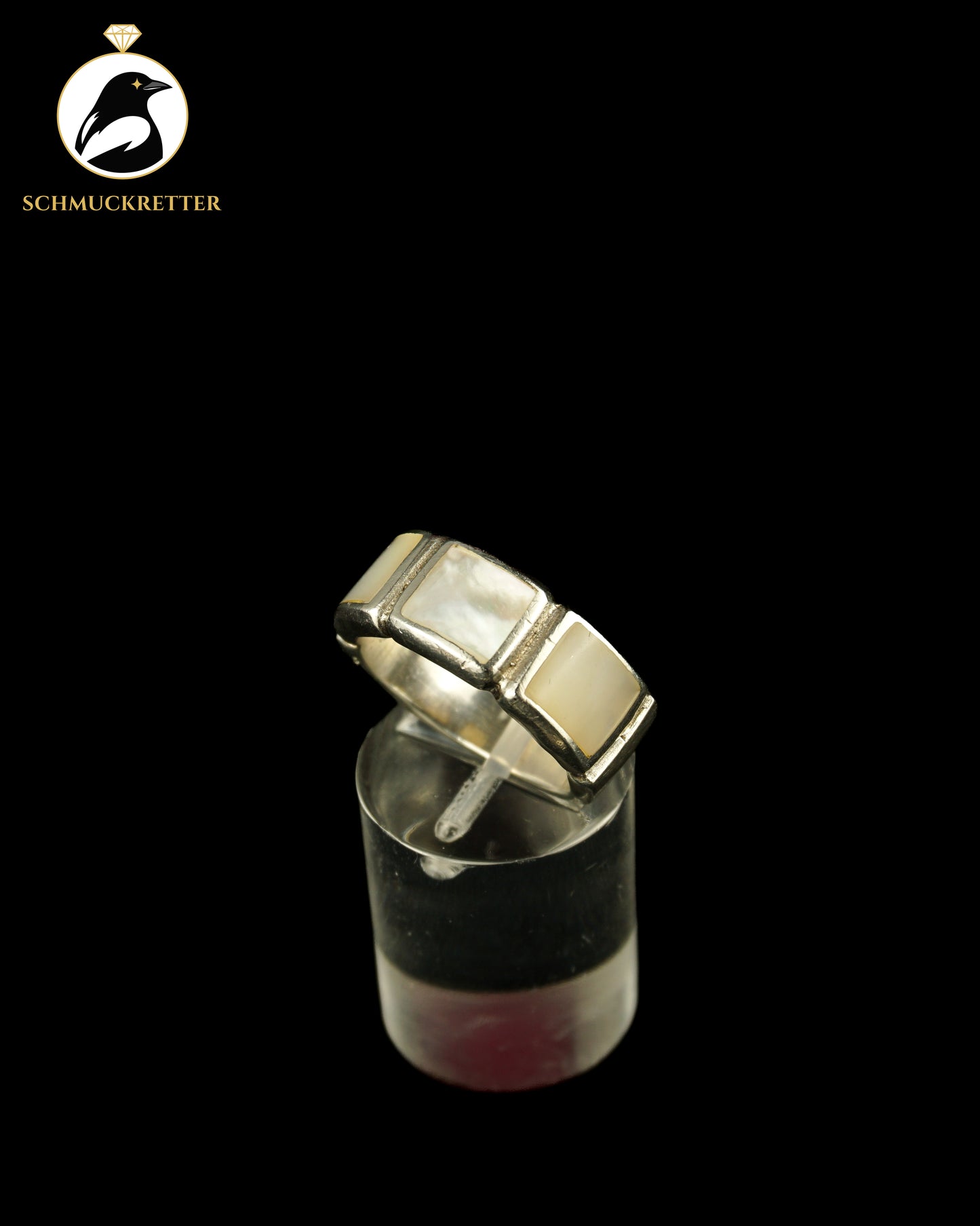 Breiter 925 Silber Ring mit Perlmutt, Gr. 54