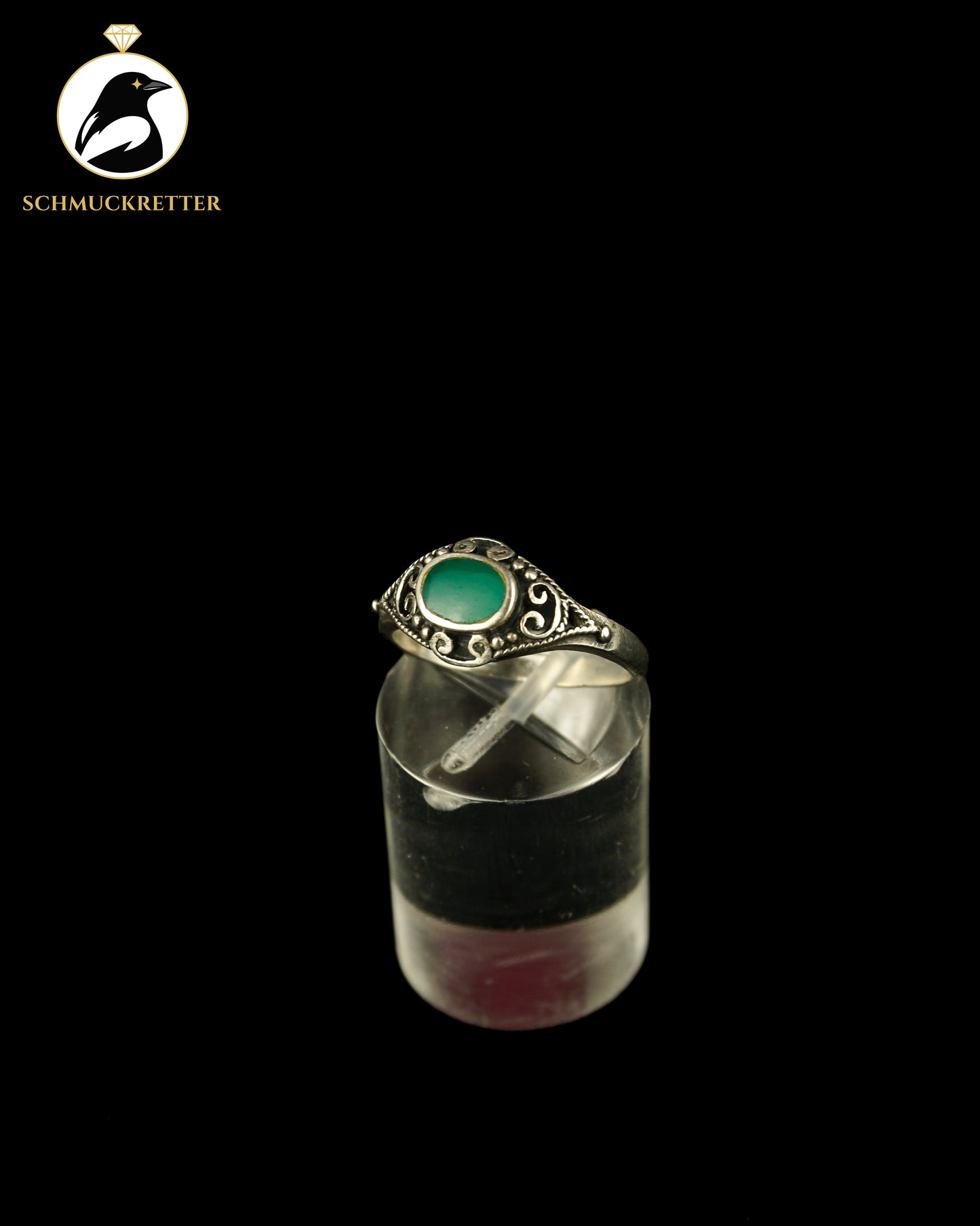 Verzierter 925 Silber Ring mit grünem Achat, Gr. 54