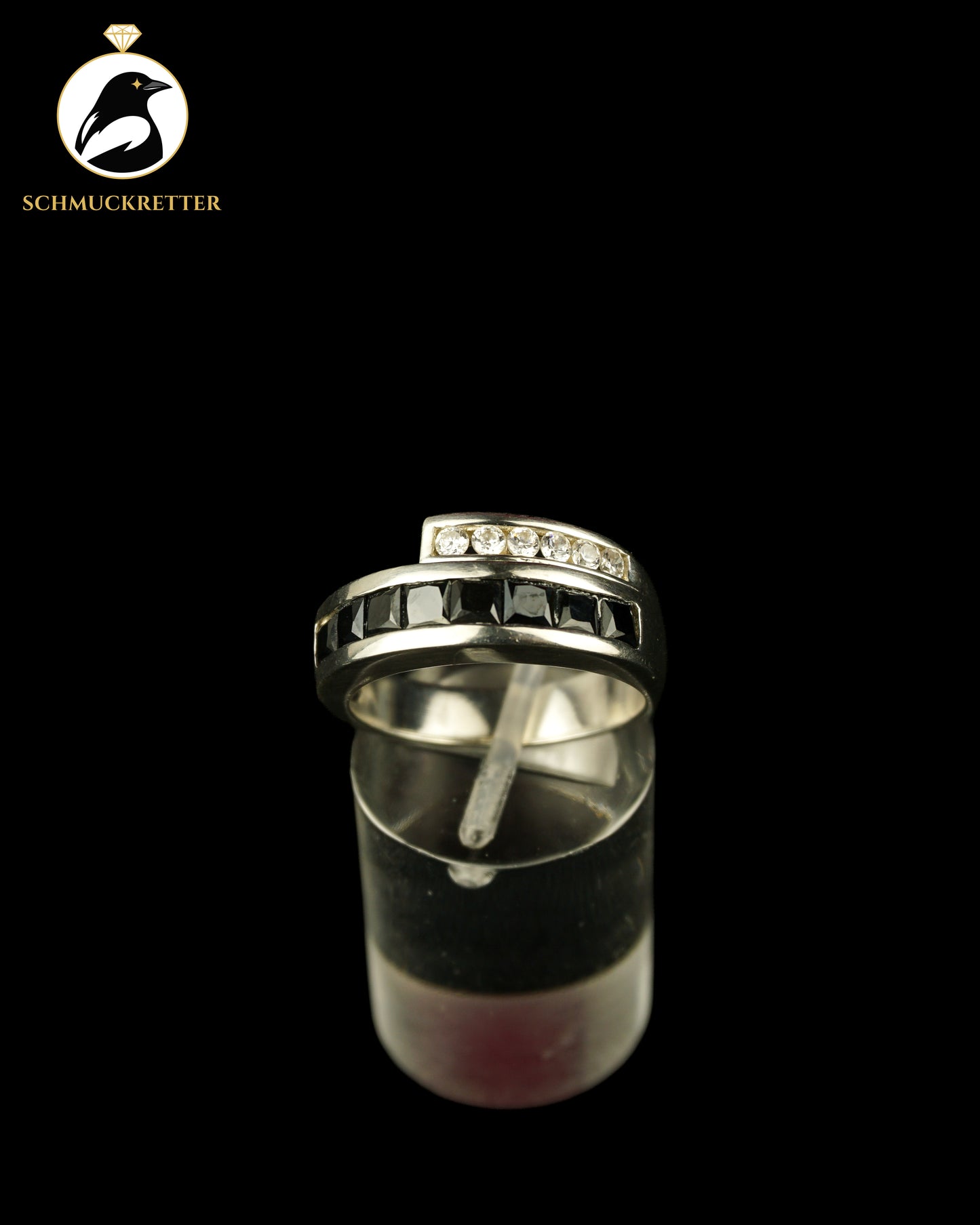 925 Silber Ring mit weißen & schwarzen Zirkonia, Gr. 57