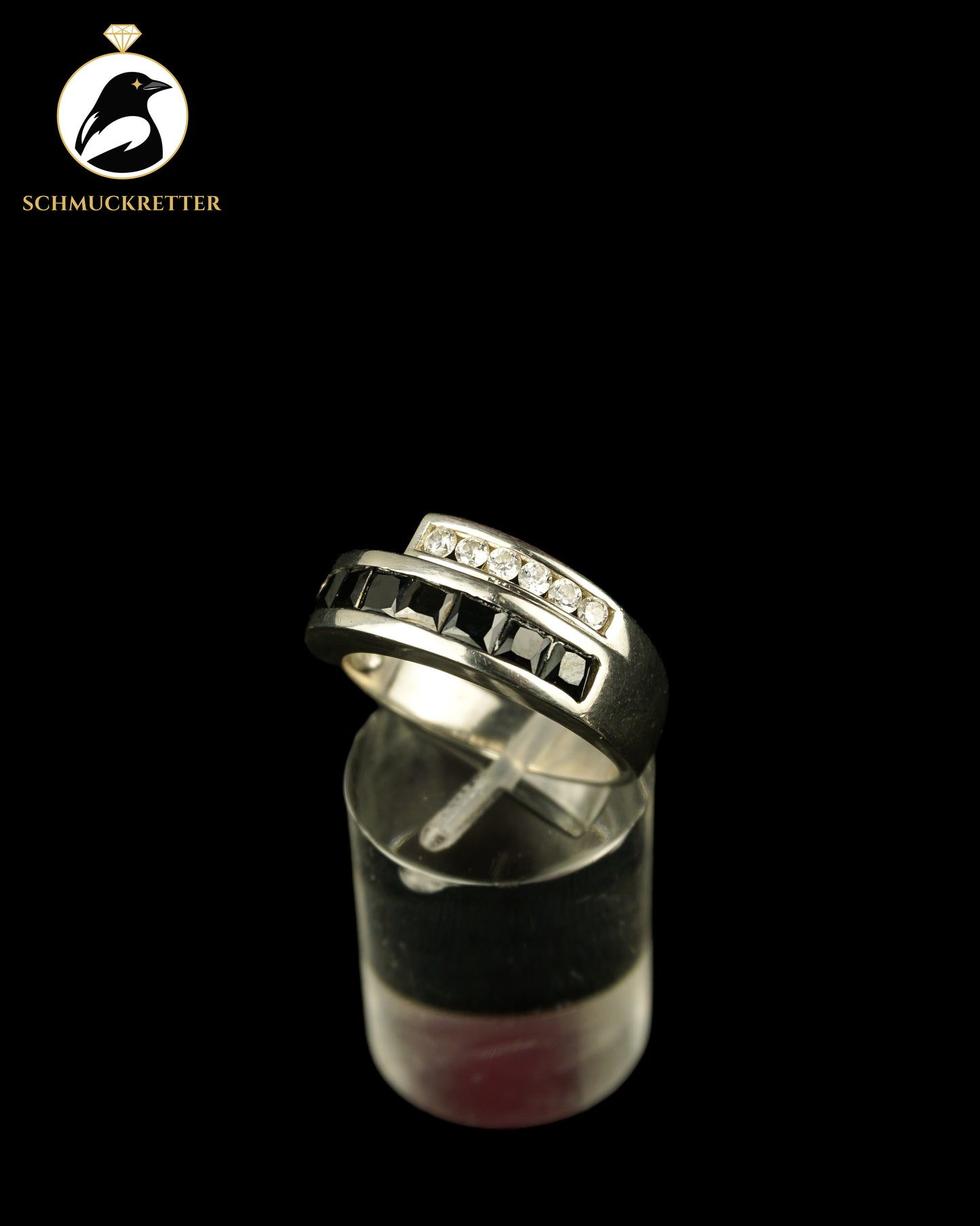 925 Silber Ring mit weißen & schwarzen Zirkonia, Gr. 57