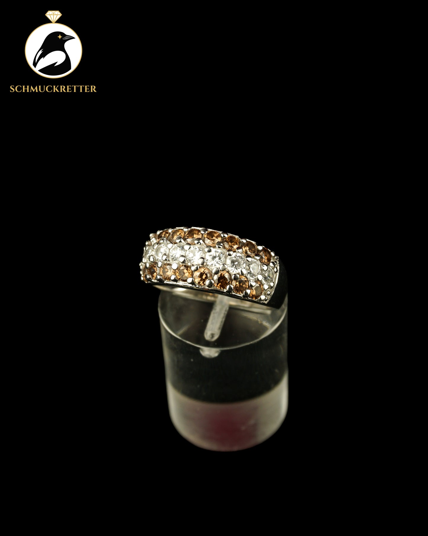 925 Silber Diamonique Ring mit champagnerfarbenen & weißen Zirkonia, Gr. 56